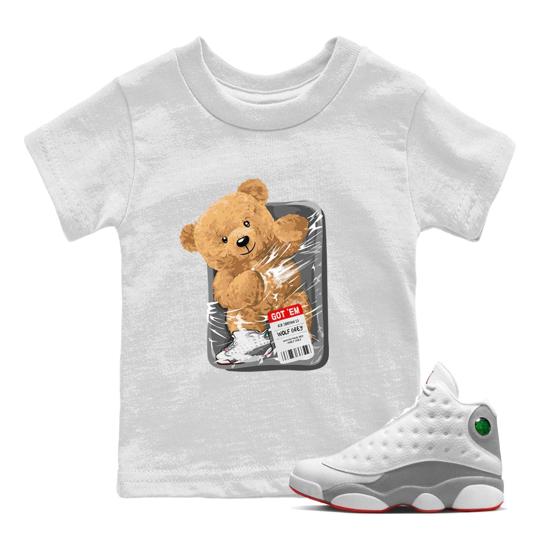 Packaged Bear Kids Tops - Air Jordan 13 Wolf Grey