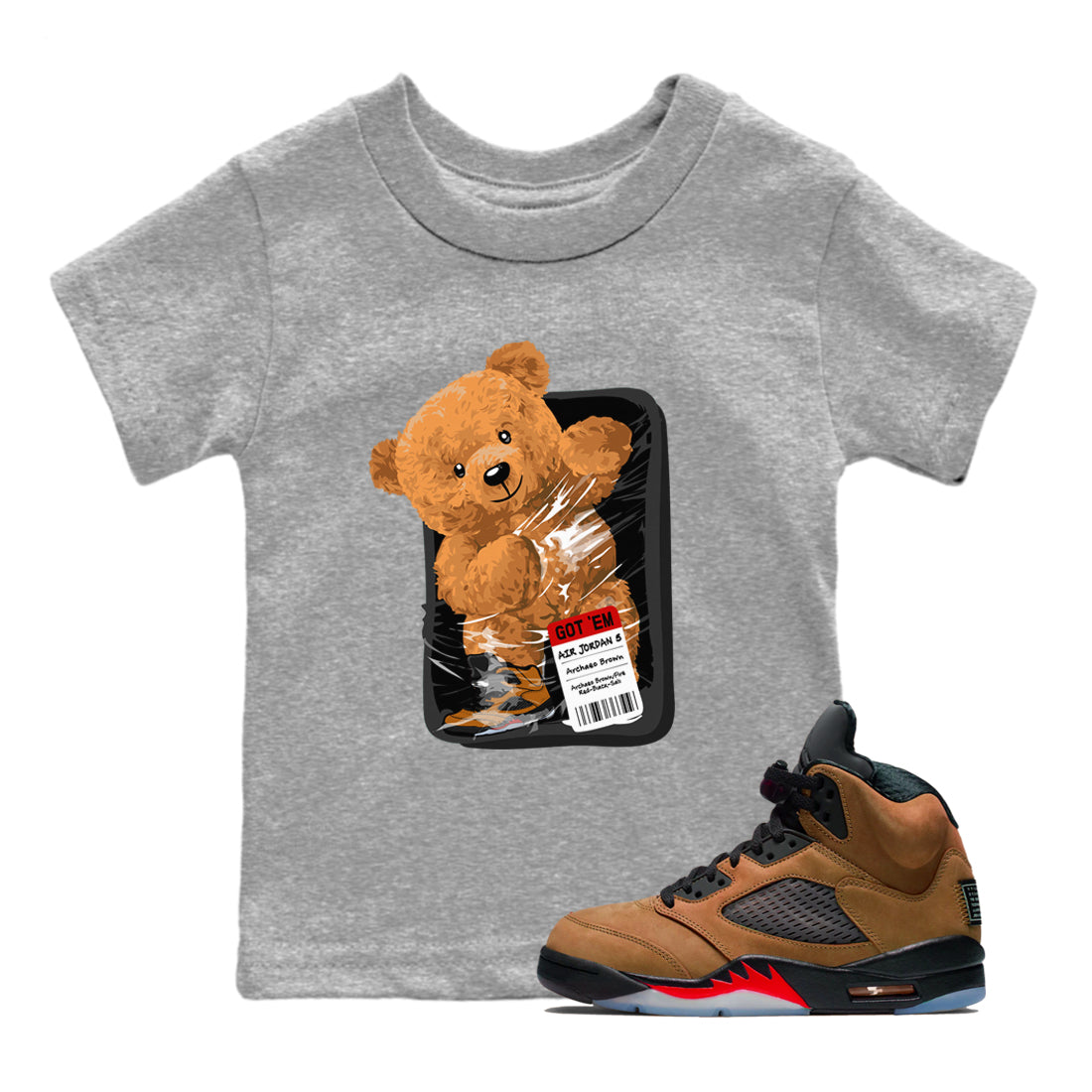 Packaged Bear snkmatch Tees Kids - Air Jordan 5 Archaeo Brown