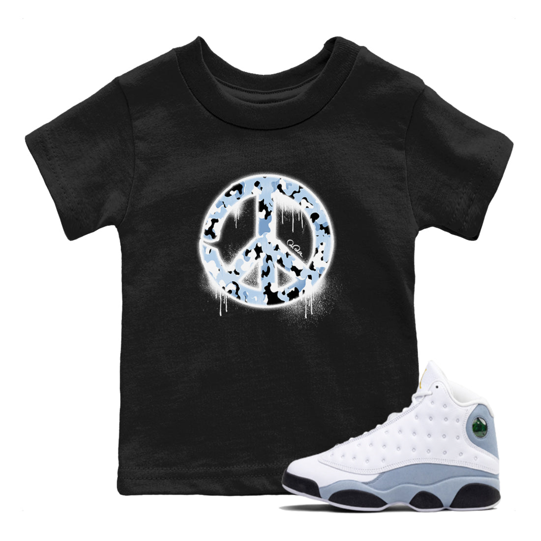 Peace Sign snkmatch Tees Kids - Air Jordan 13 Blue Grey