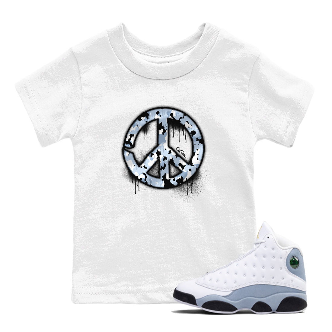 Peace Sign snkmatch Tees Kids - Air Jordan 13 Blue Grey