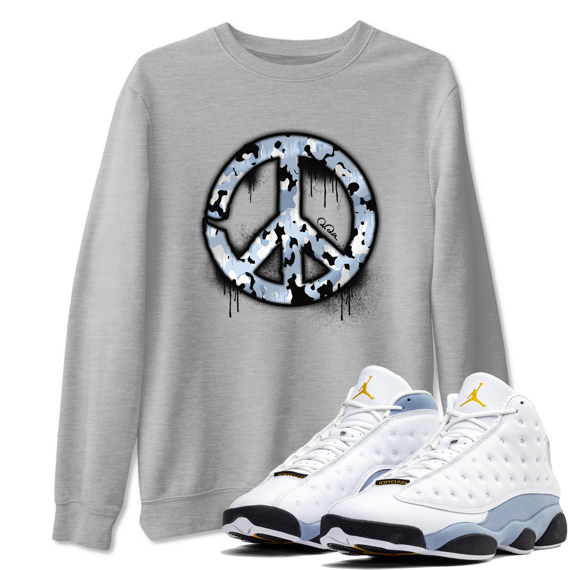Peace Sign snkmatch Tees - Air Jordan 13 Blue Grey