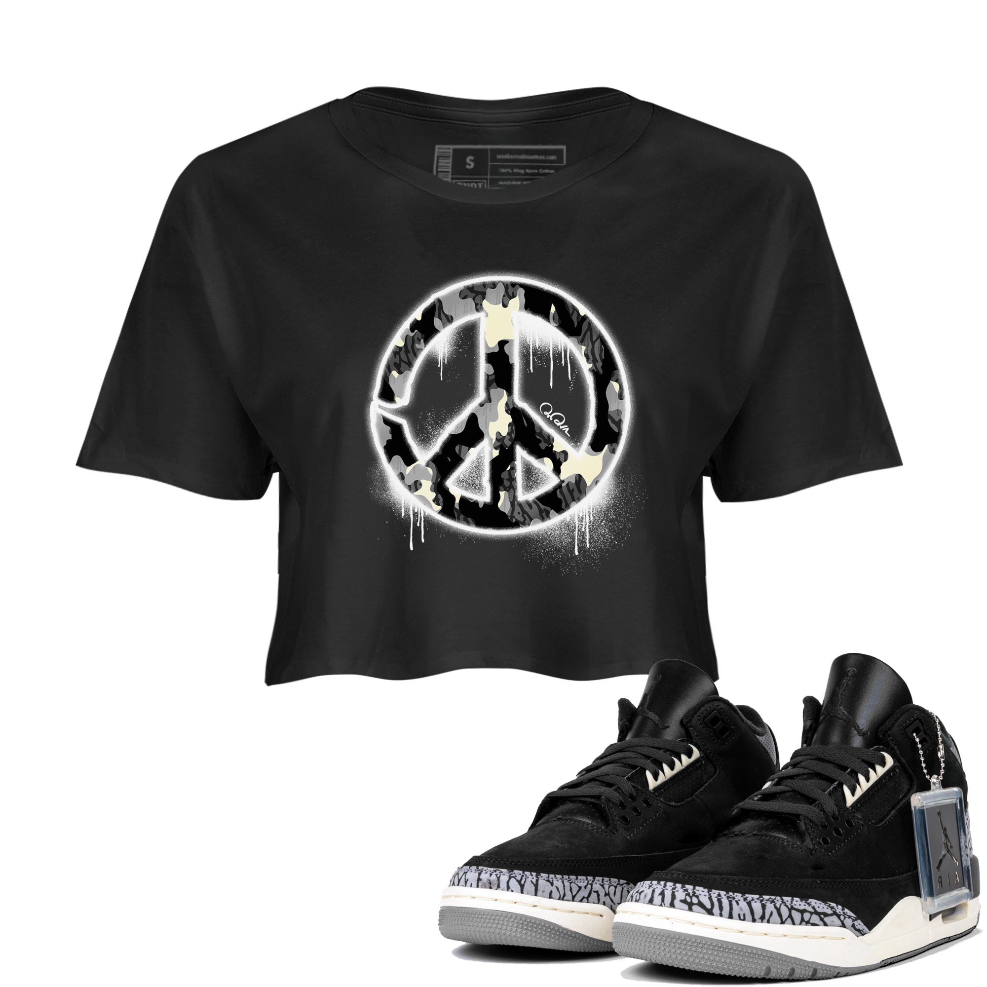 Peace Sign snkmatch Women's Top - Air Jordan 3 Off Noir