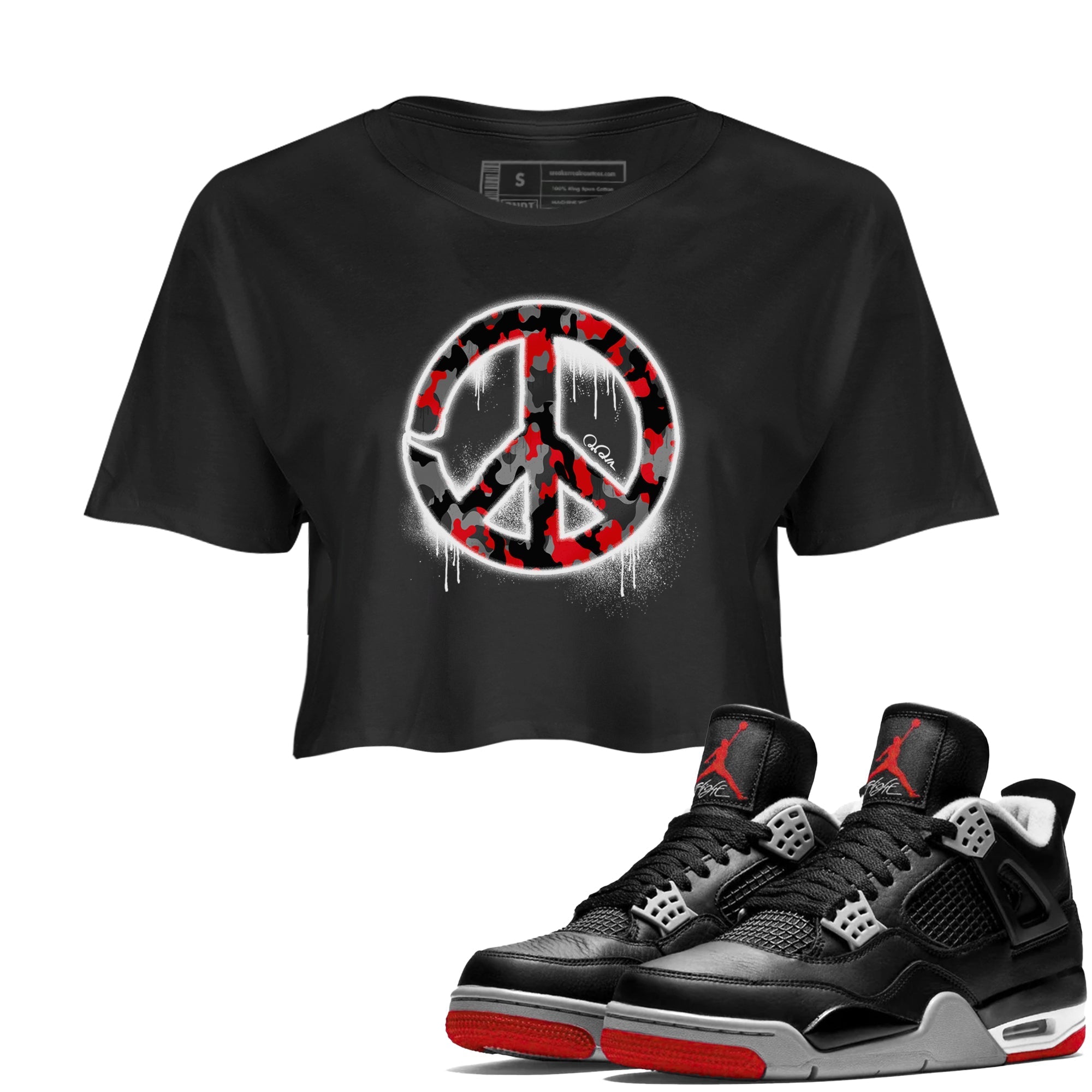 Peace Sign snkmatch Women's Top - Air Jordan 4 Bred Reimagined