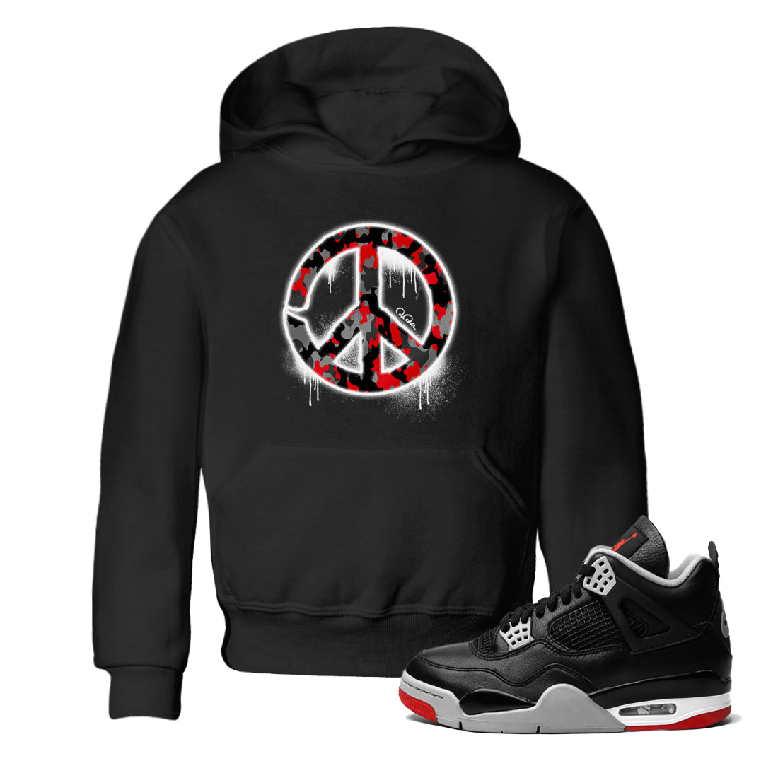Peace Sign snkmatch Tee Kids - Air Jordan 4 Bred Reimagined