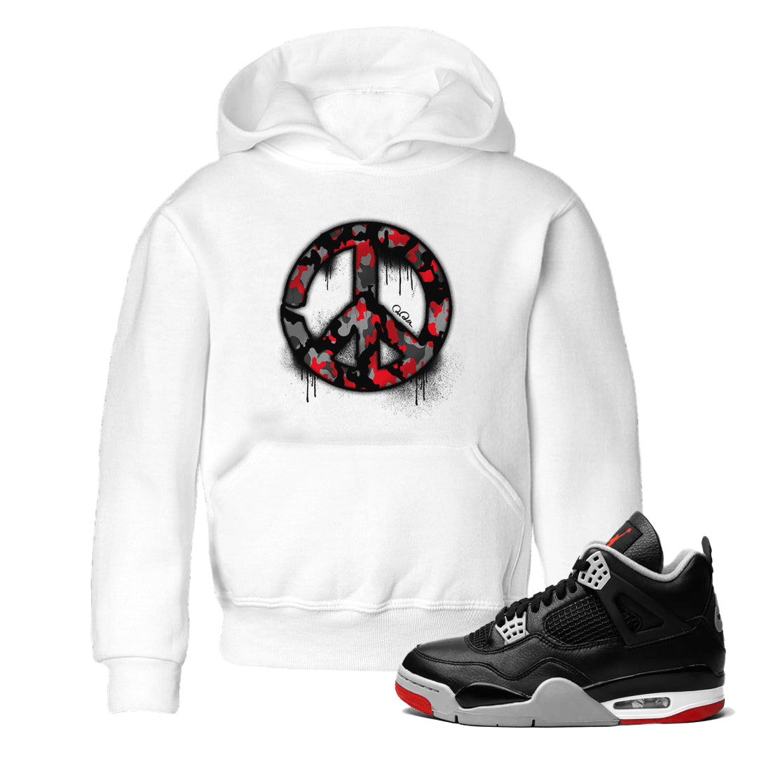 Peace Sign snkmatch Tee Kids - Air Jordan 4 Bred Reimagined