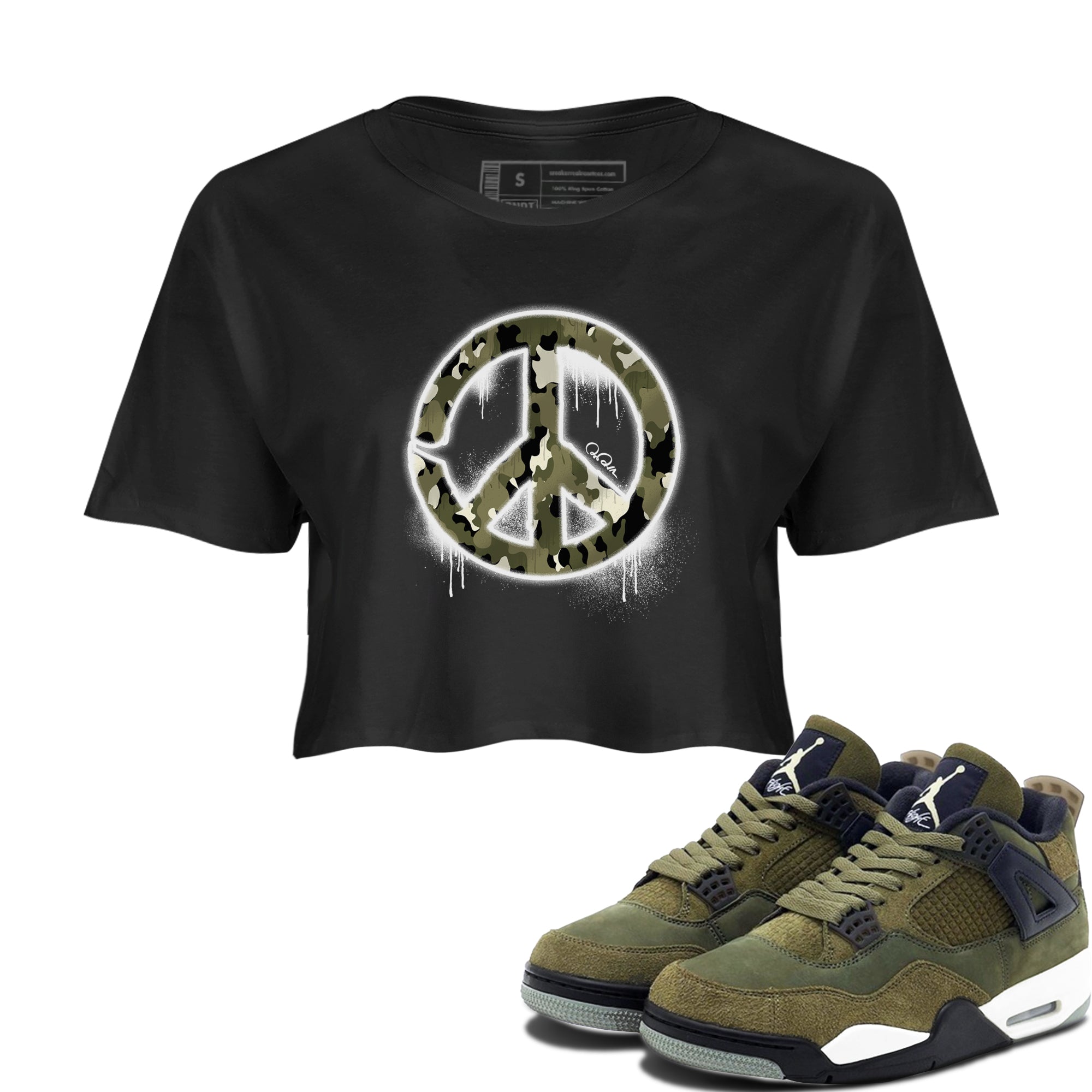 Peace Sign snkmatch Women's Top - Air Jordan 4 Medium Olive