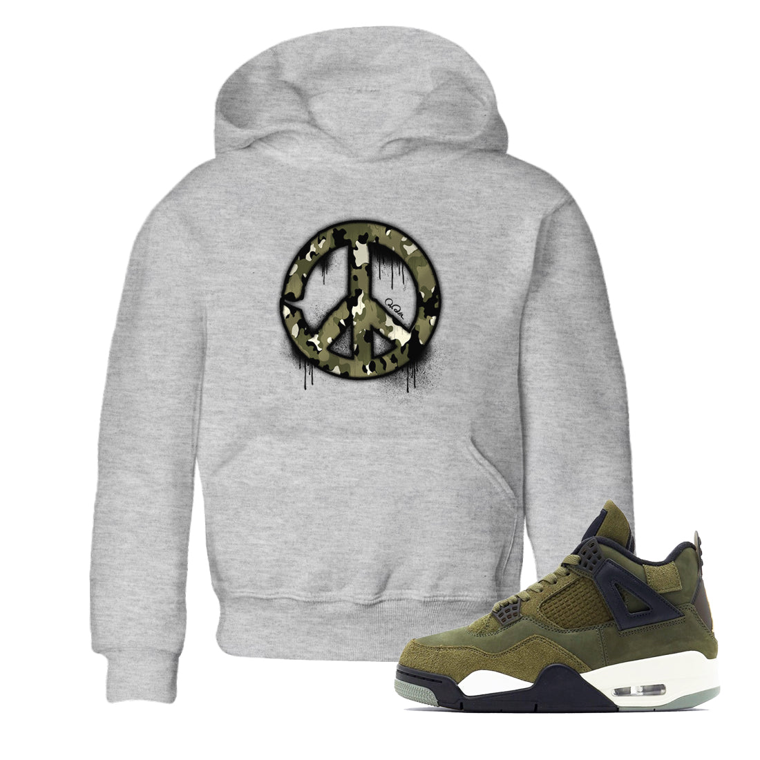 Peace Sign snkmatch Tee Kids - Air Jordan 4 Medium Olive