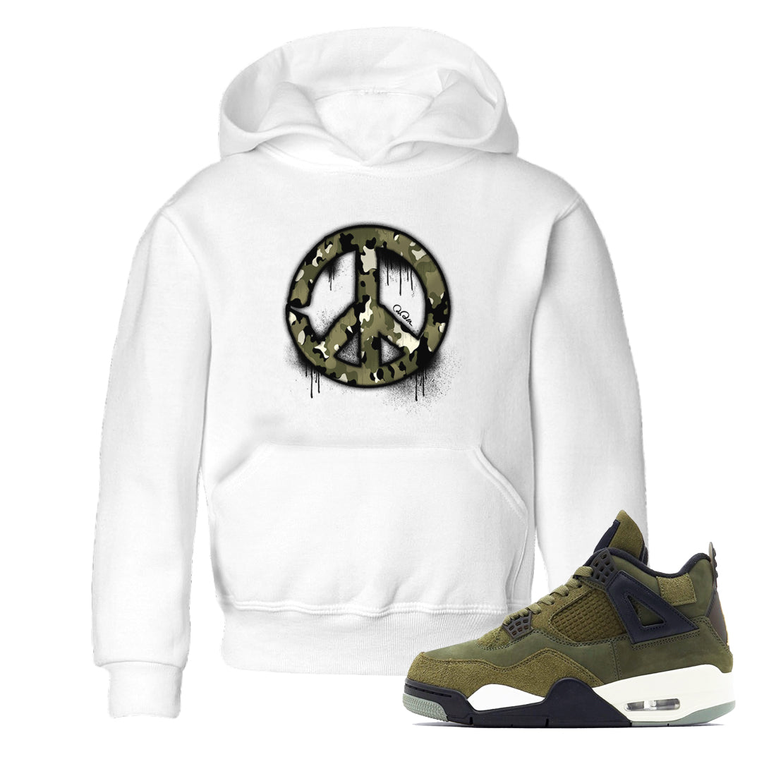 Peace Sign snkmatch Tee Kids - Air Jordan 4 Medium Olive