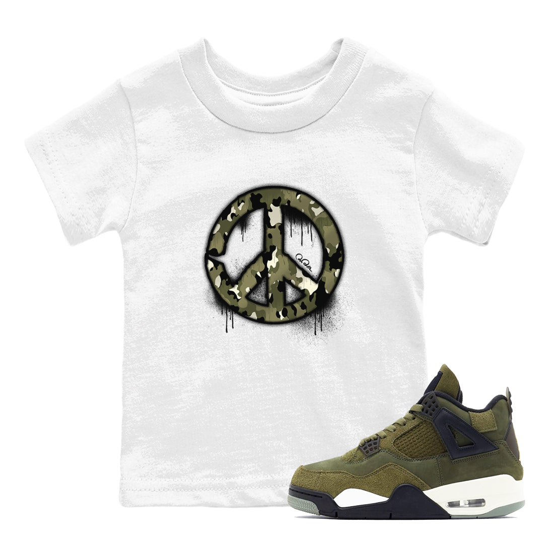 Peace Sign snkmatch Tee Kids - Air Jordan 4 Medium Olive