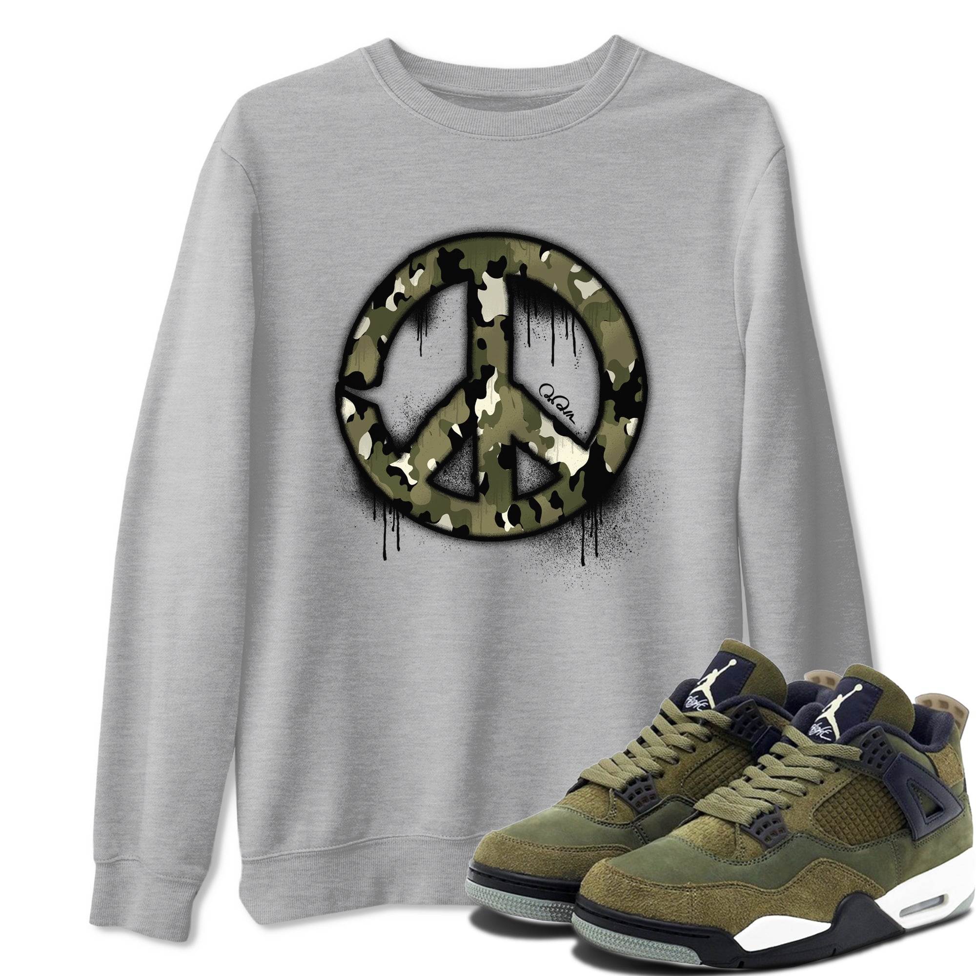 Peace Sign snkmatch Tee - Air Jordan 4 Medium Olive
