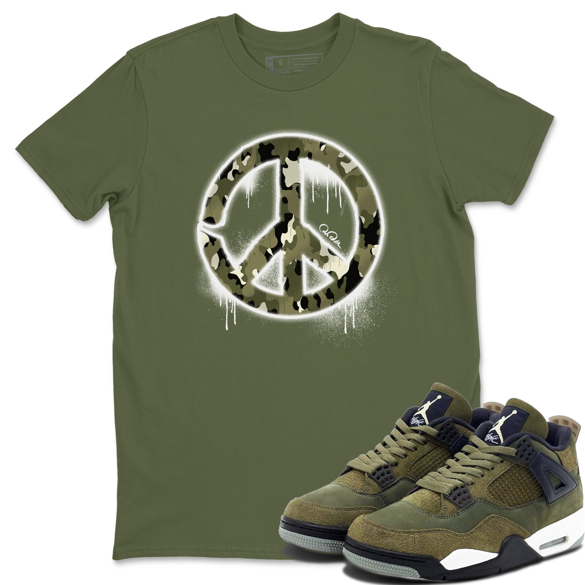 Peace Sign snkmatch Tee - Air Jordan 4 Medium Olive