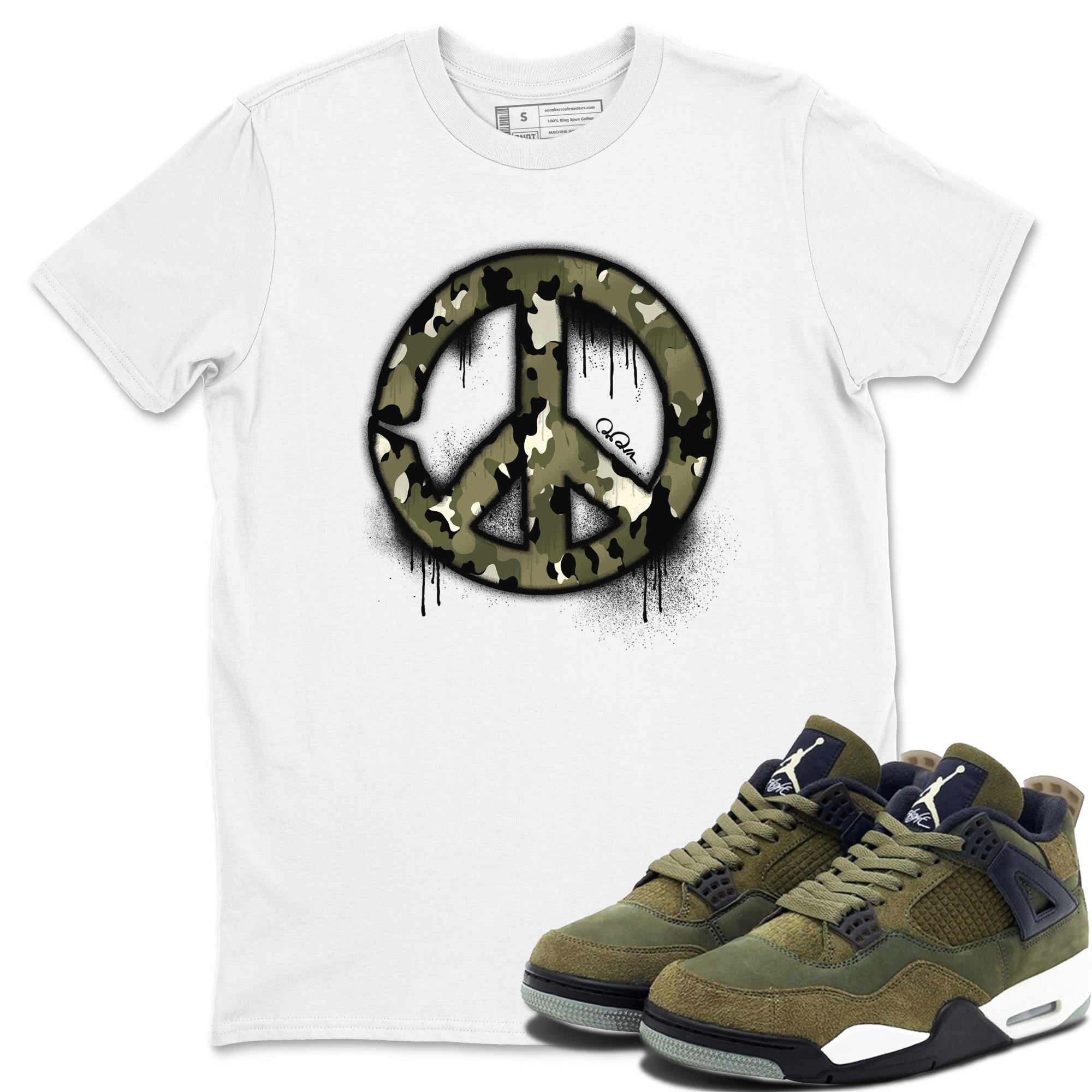 Peace Sign snkmatch Tee - Air Jordan 4 Medium Olive