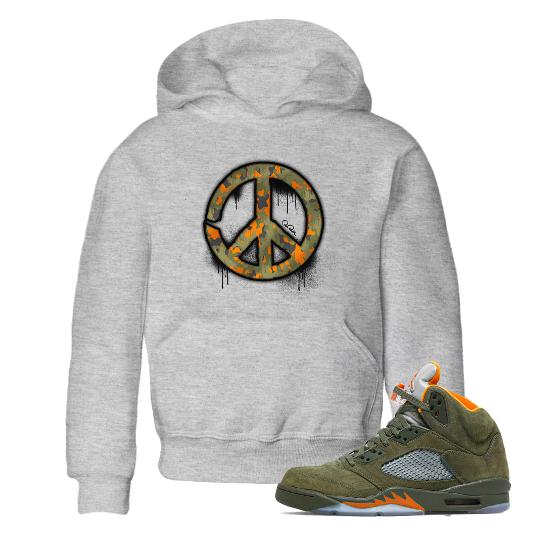 Peace Sign snkmatch Tees Kids - Air Jordan 5 Olive