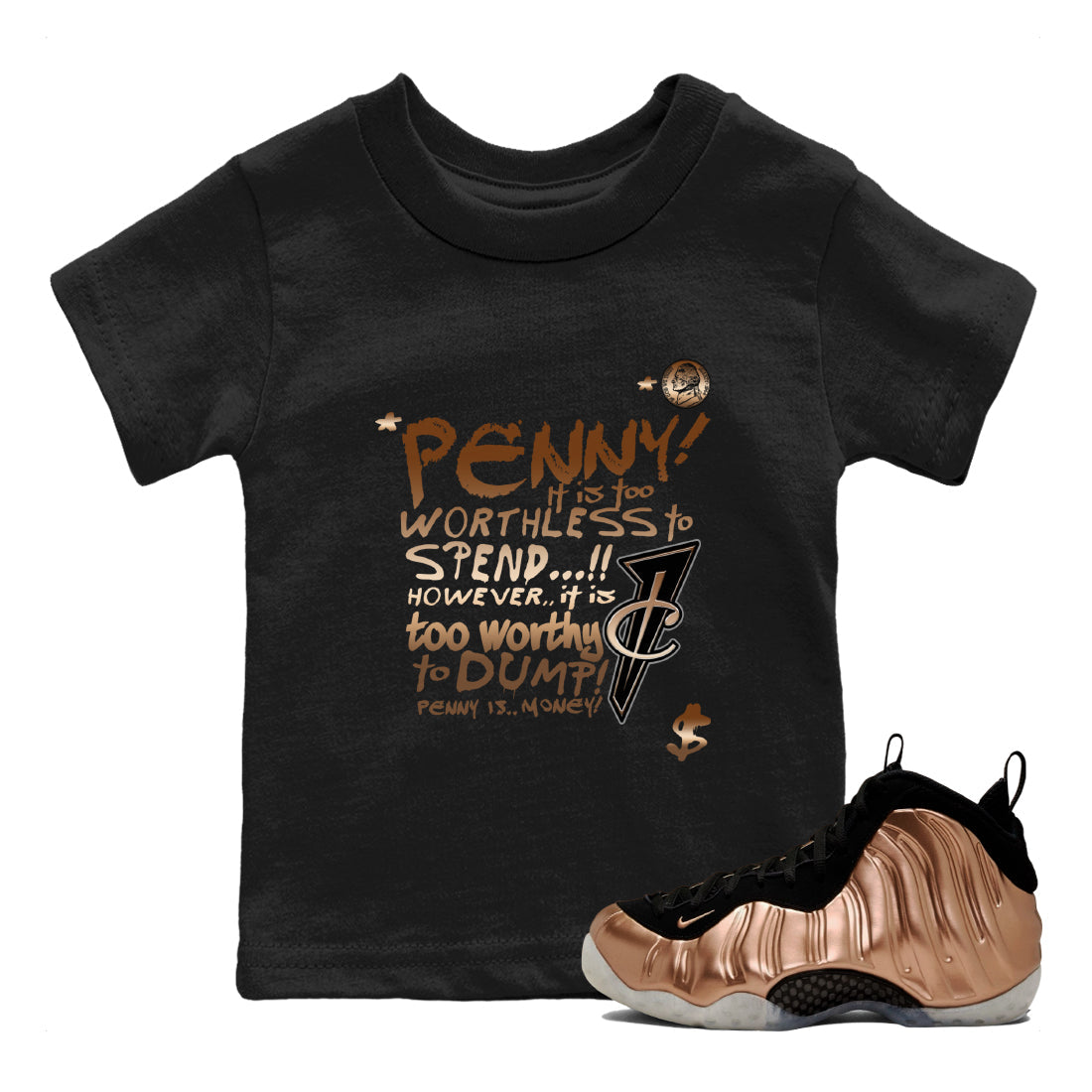 Penny Is snkmatch Tees Kids - Air Foamposite One Metallic Copper