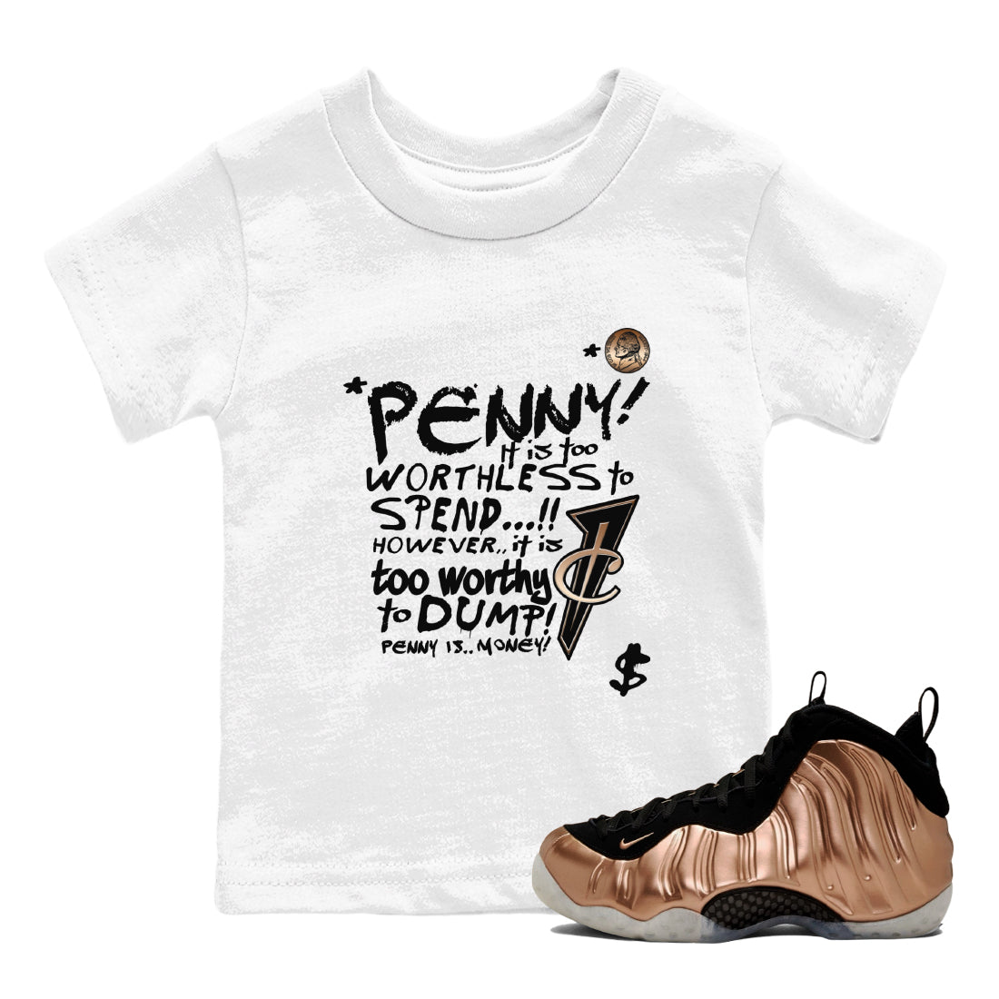 Penny Is snkmatch Tees Kids - Air Foamposite One Metallic Copper