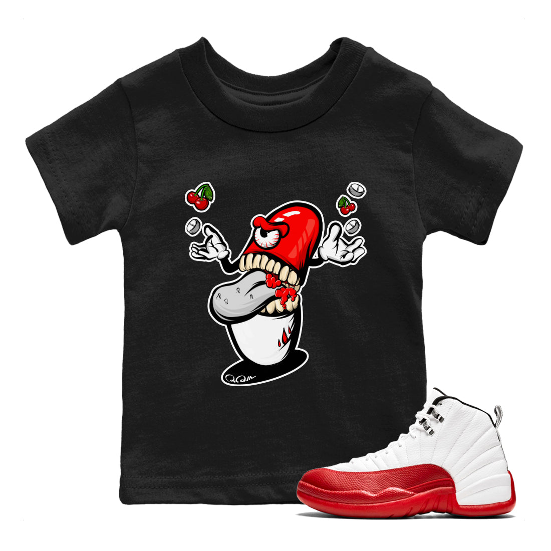 Pill Monster Kids Tops - Air Jordan 12 Cherry