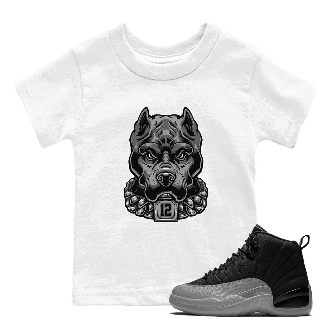 Pitbull snkmatch Tees Kids - Air Jordan 12 Black Wolf Grey