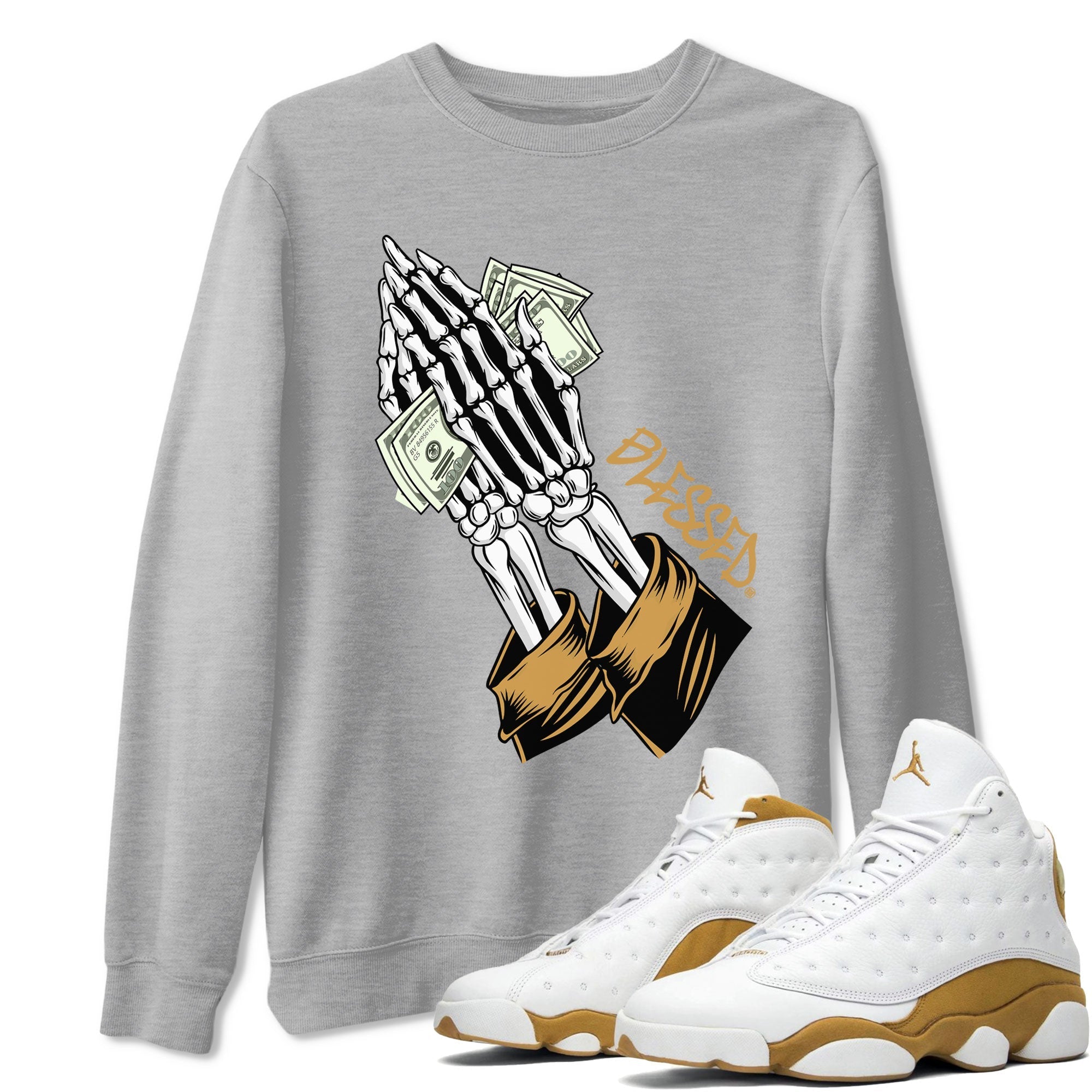 Praying Skeleton snkmatch Tee - Air Jordan 13 Wheat