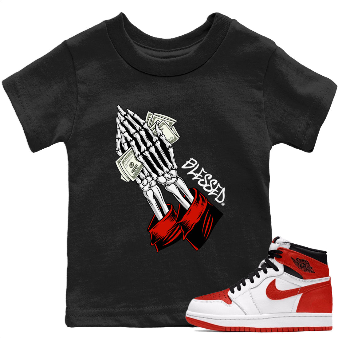 Praying Skeleton Kids Tops - Air Jordan 1 Heritage