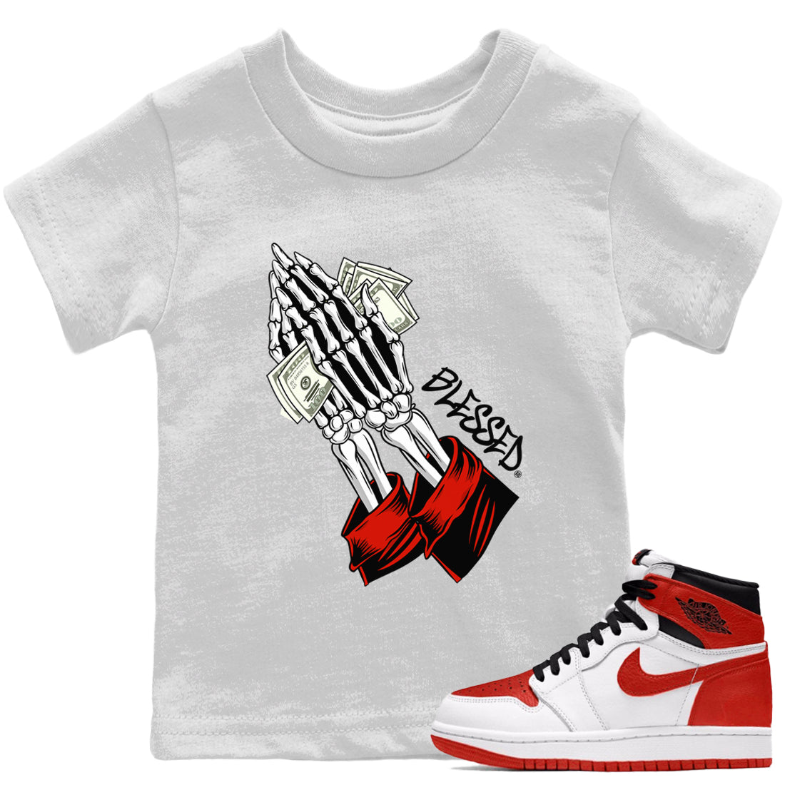Praying Skeleton Kids Tops - Air Jordan 1 Heritage