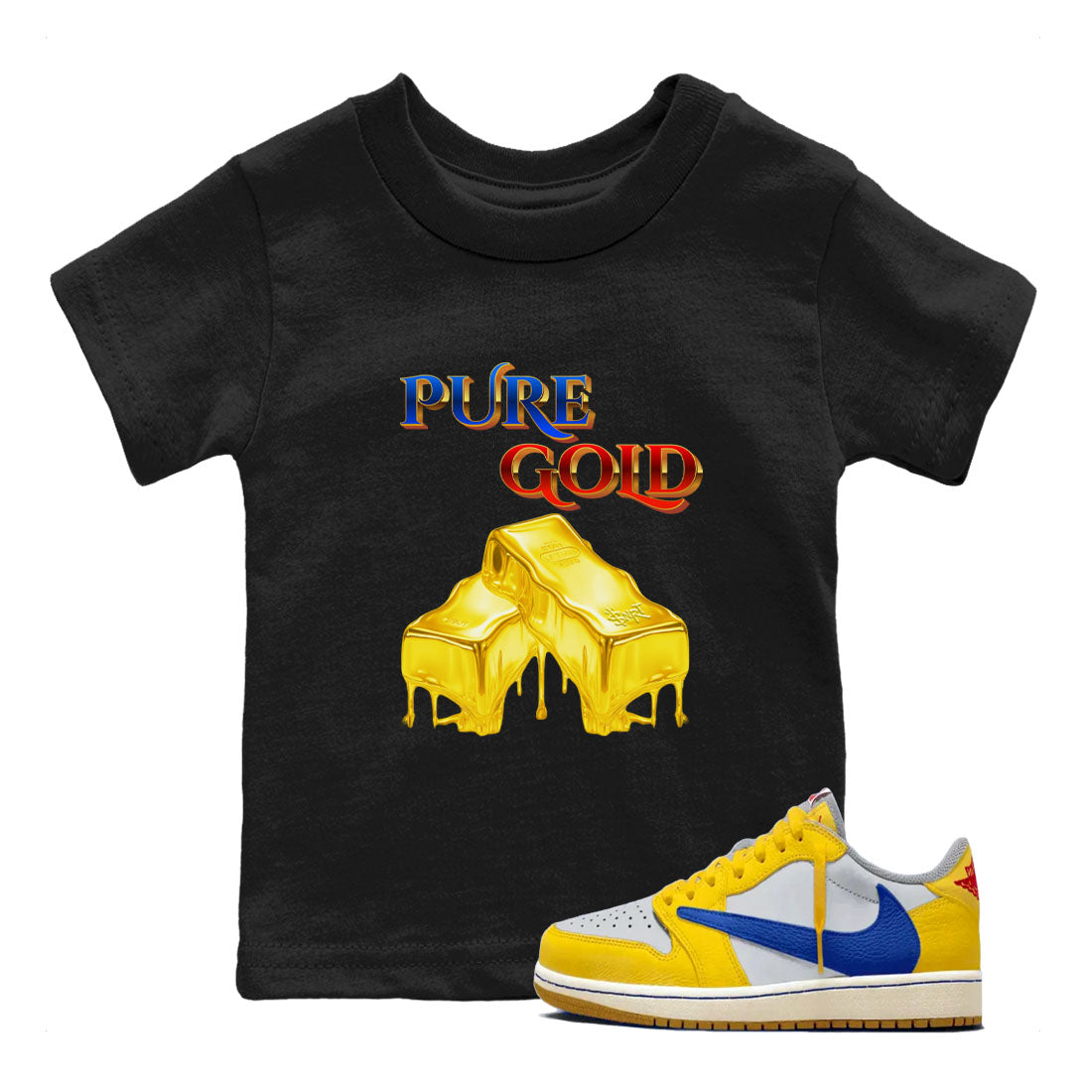 Pure Gold snkmatch Tees Kids - Air Jordan 1 Travis Scott Canary