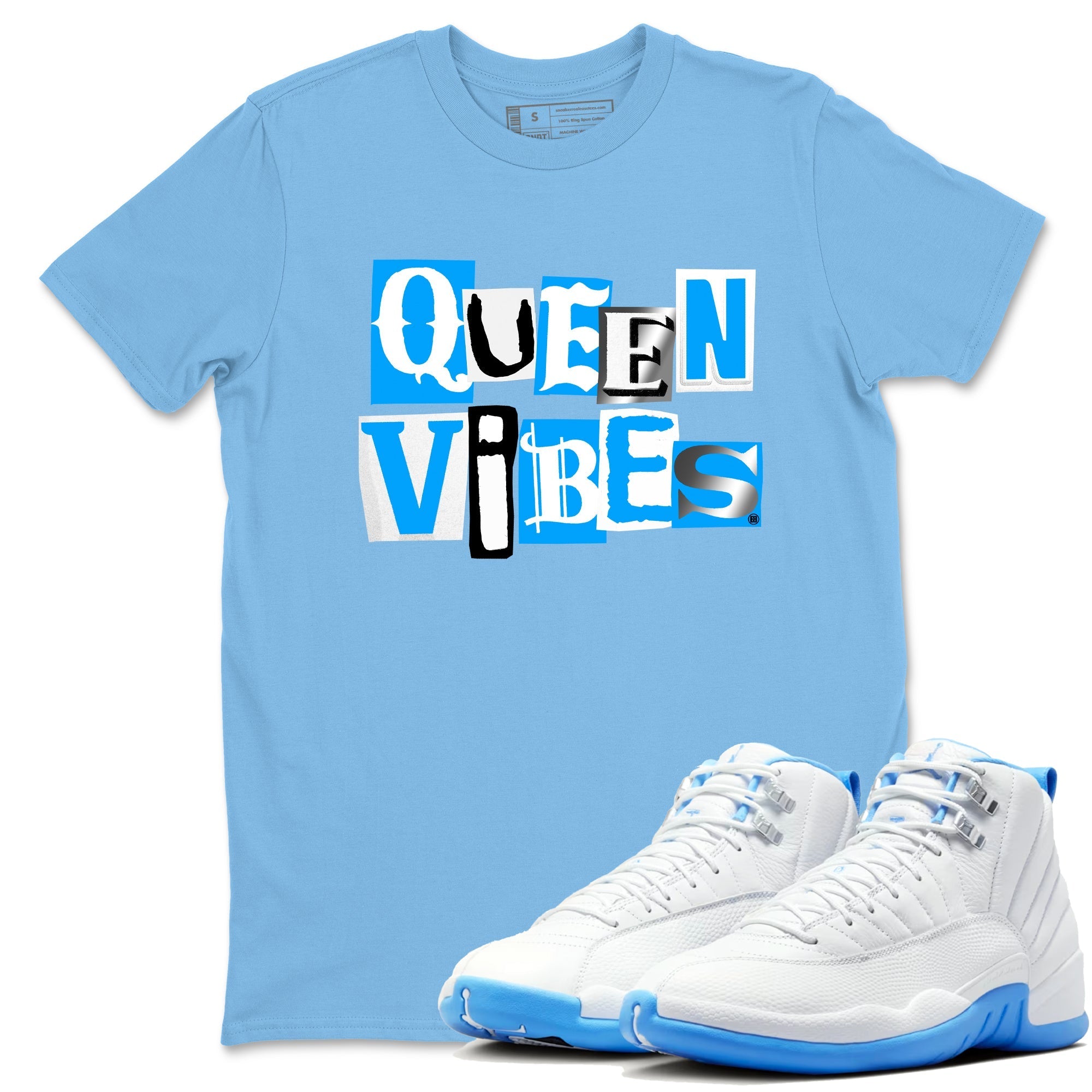 Queen Vibes snkmatch Tees - Air Jordan 12 White and University Blue
