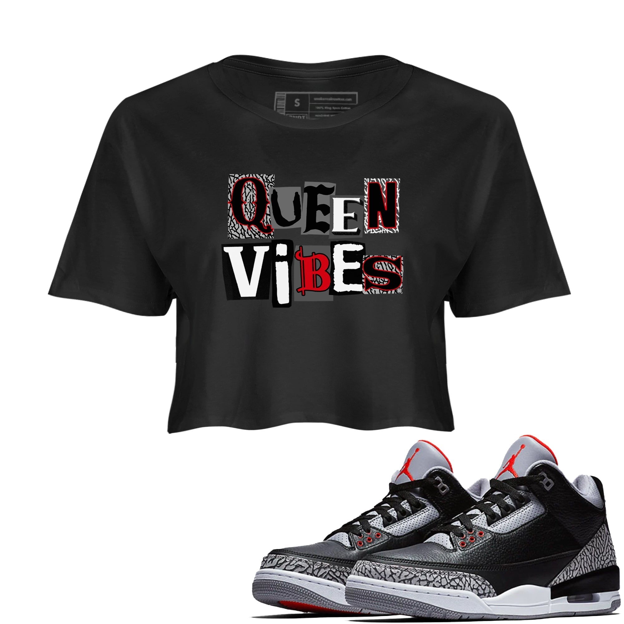 Queen Vibes snkmatch Women's Top - Air Jordan 3 Black Cement