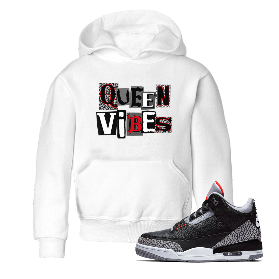 Queen Vibes snkmatch Tees Kids - Air Jordan 3 Black Cement