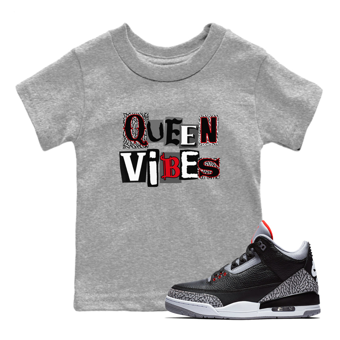 Queen Vibes snkmatch Tees Kids - Air Jordan 3 Black Cement