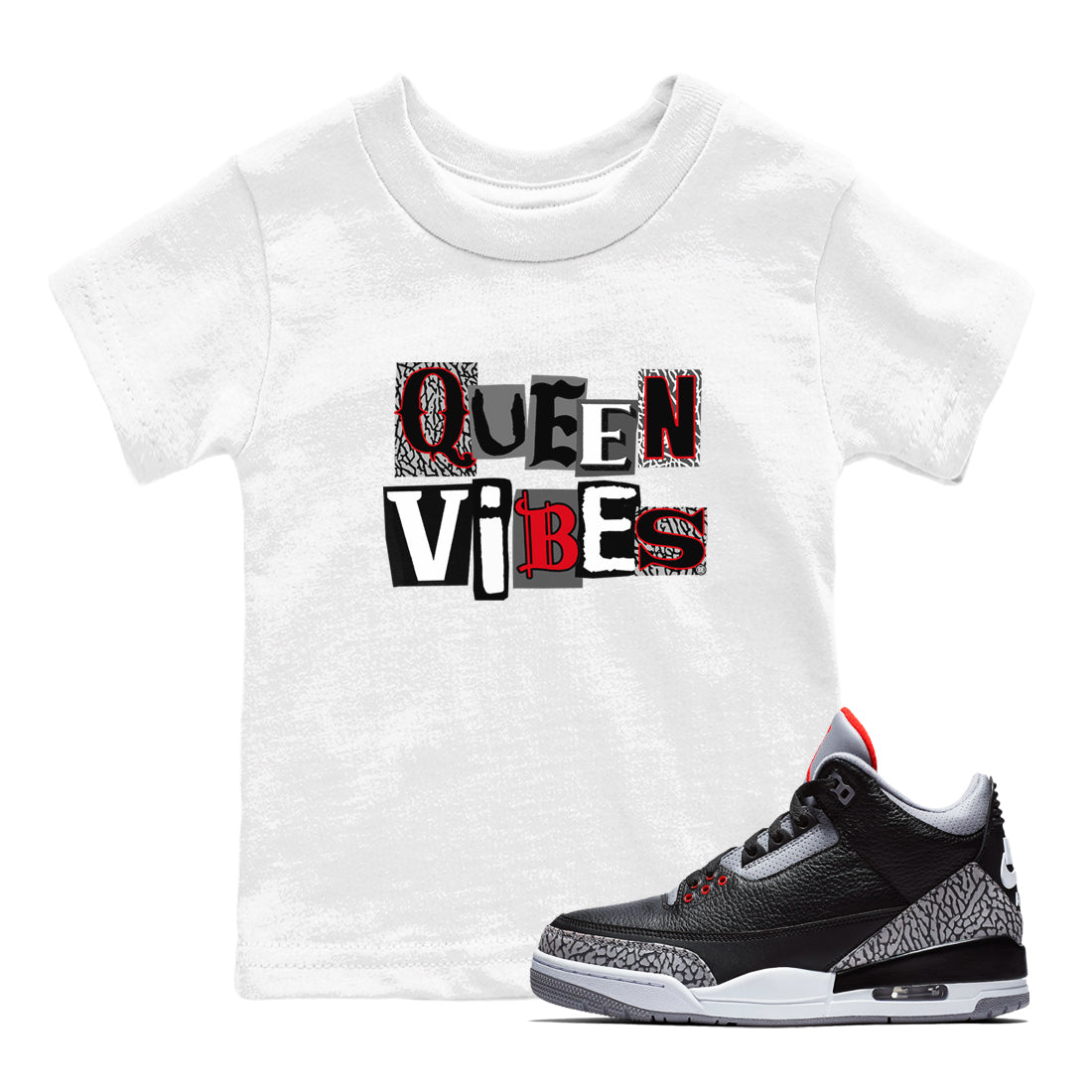 Queen Vibes snkmatch Tees Kids - Air Jordan 3 Black Cement
