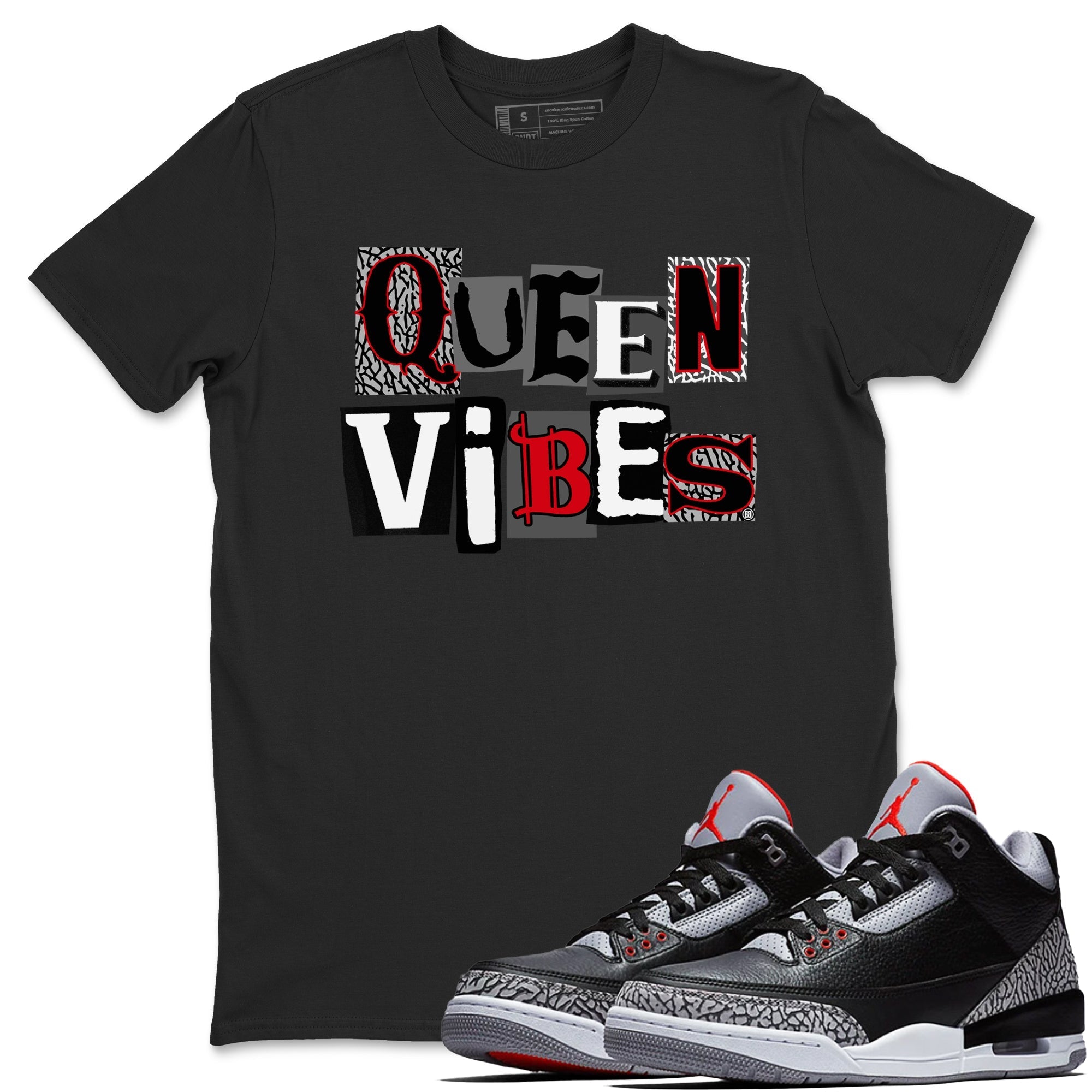 Queen Vibes snkmatch Tees - Air Jordan 3 Black Cement