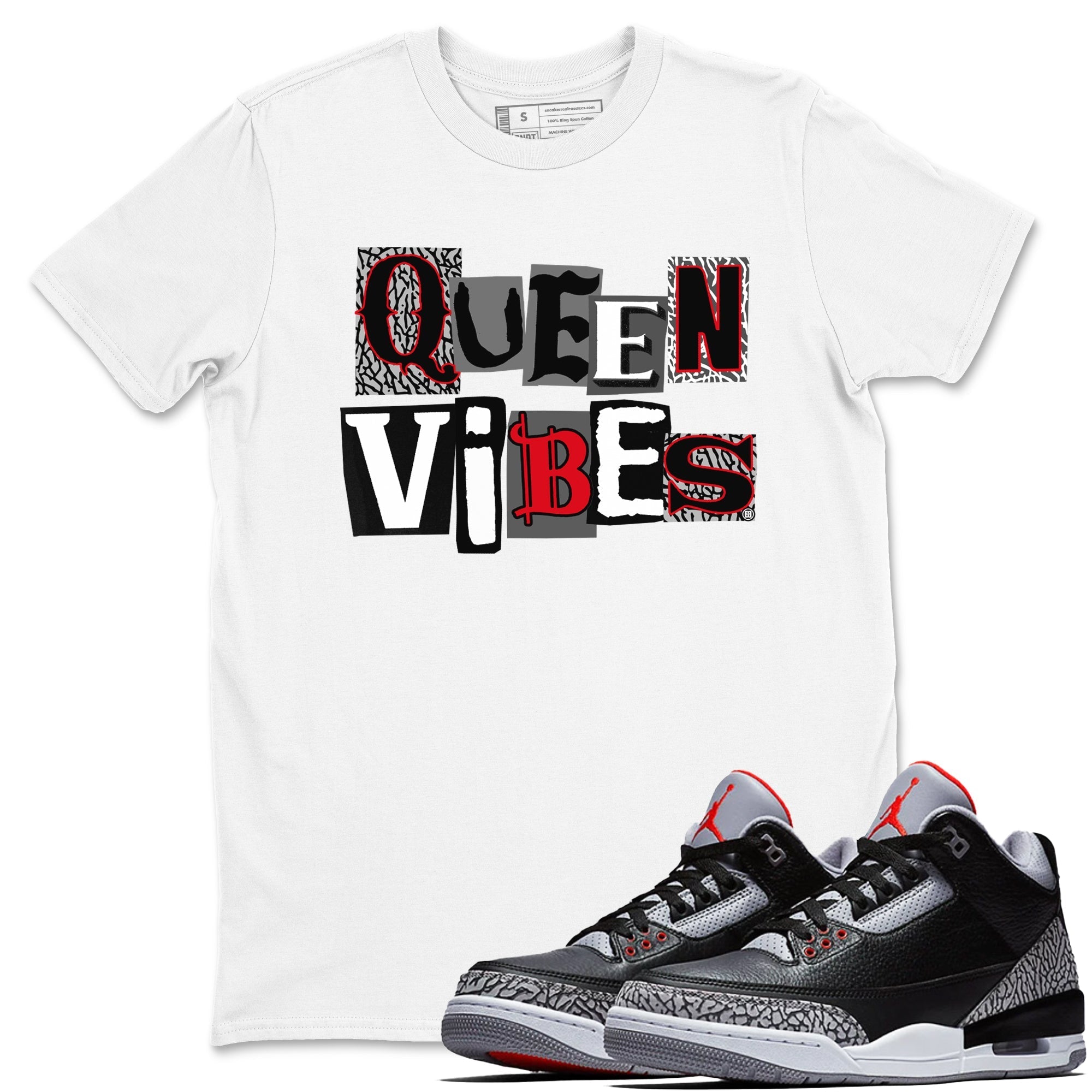 Queen Vibes snkmatch Tees - Air Jordan 3 Black Cement