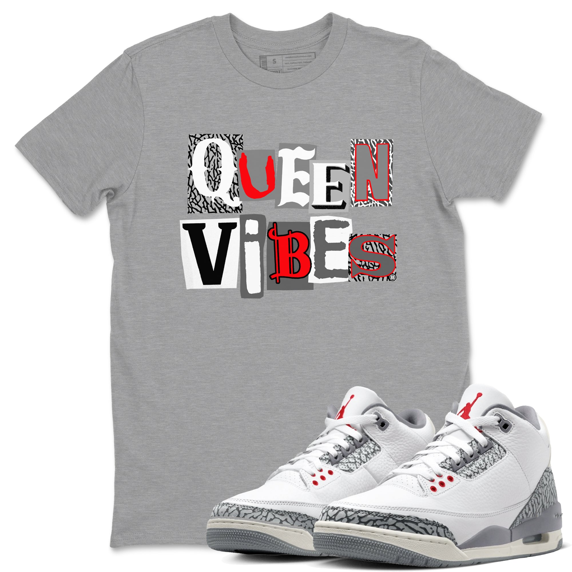 Queen Vibes snkmatch Tees - Air Jordan 3 Cement Grey