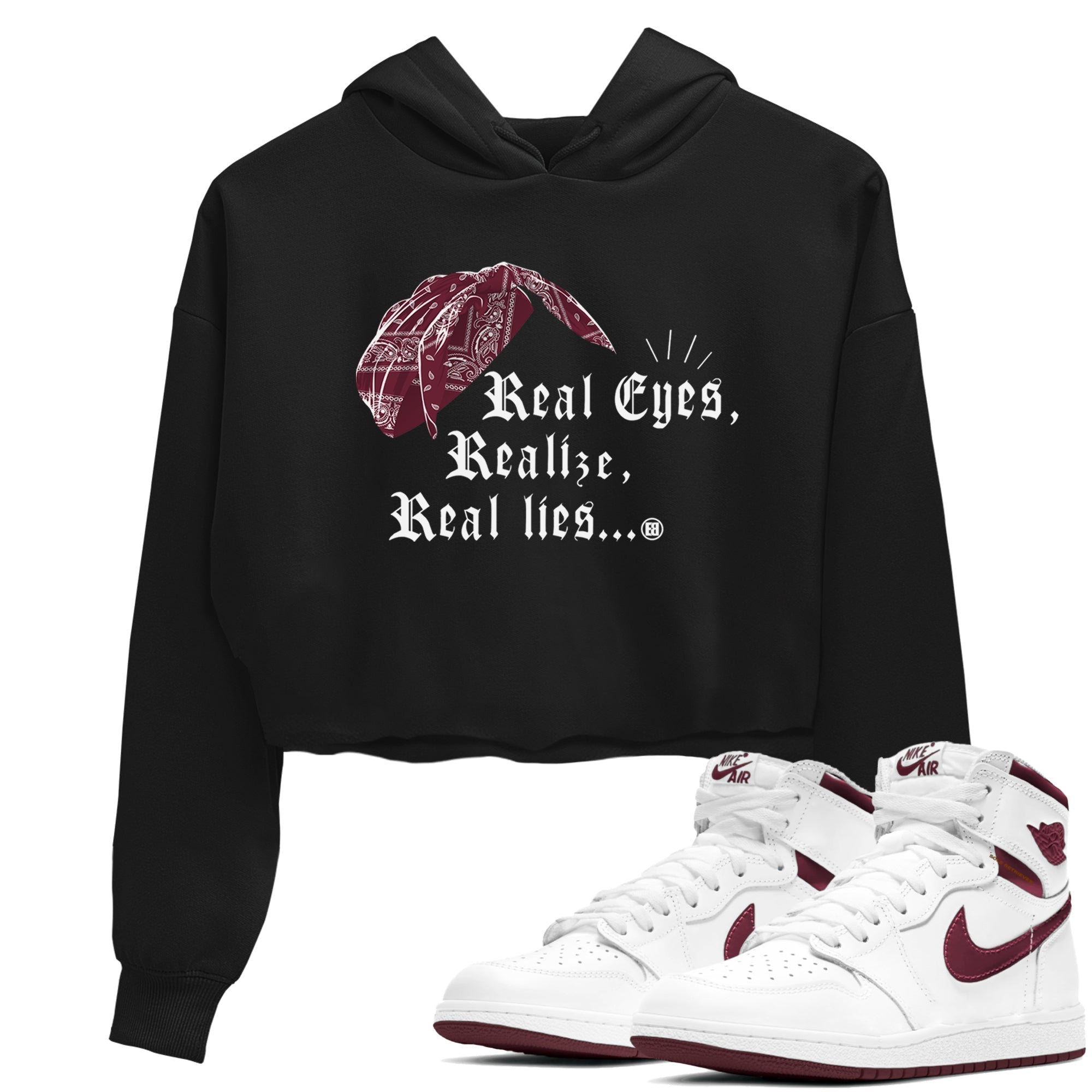 Real Eyes Realize Real Lies snkmatch Women's Top - Air Jordan 1 Metallic Burgundy