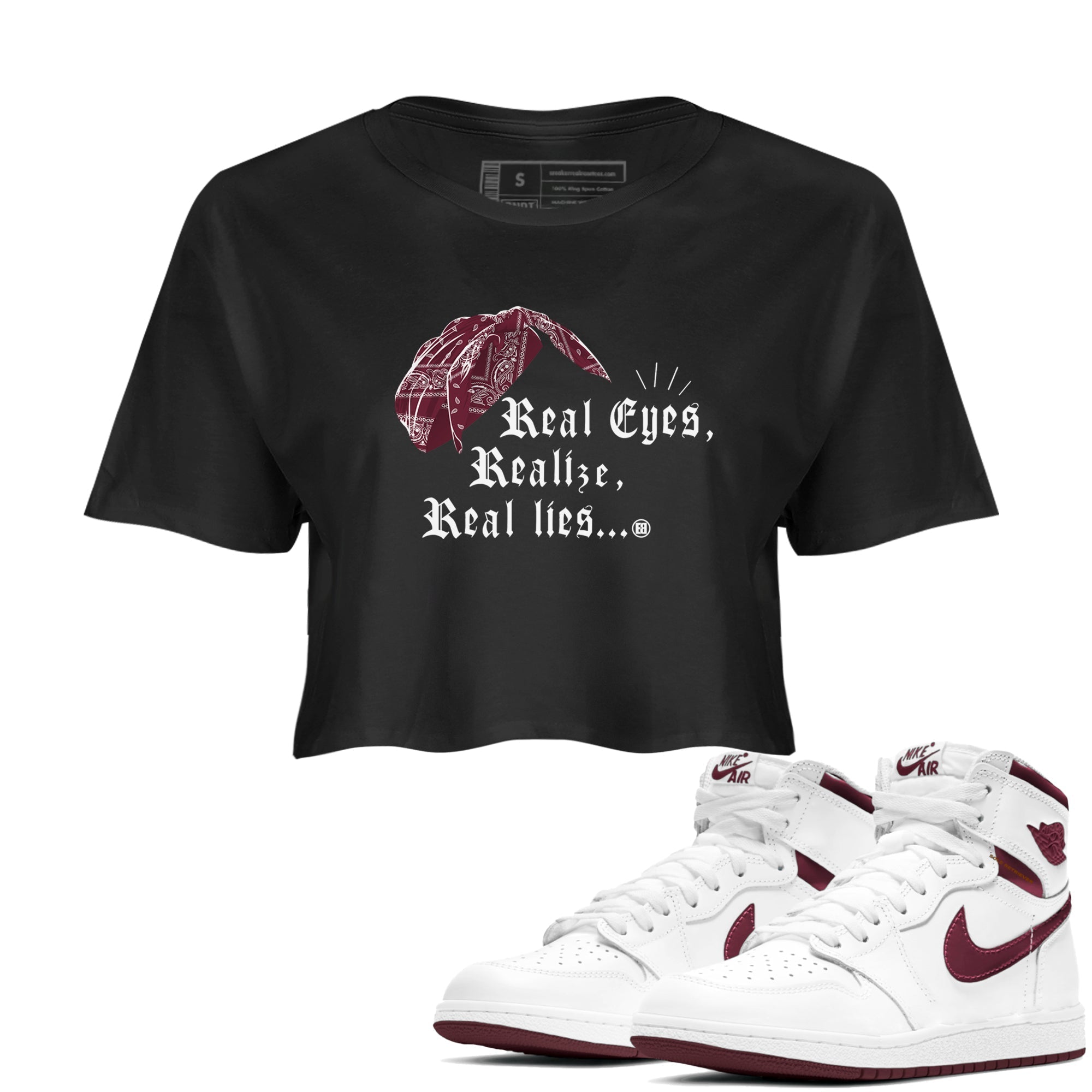 Real Eyes Realize Real Lies snkmatch Women's Top - Air Jordan 1 Metallic Burgundy