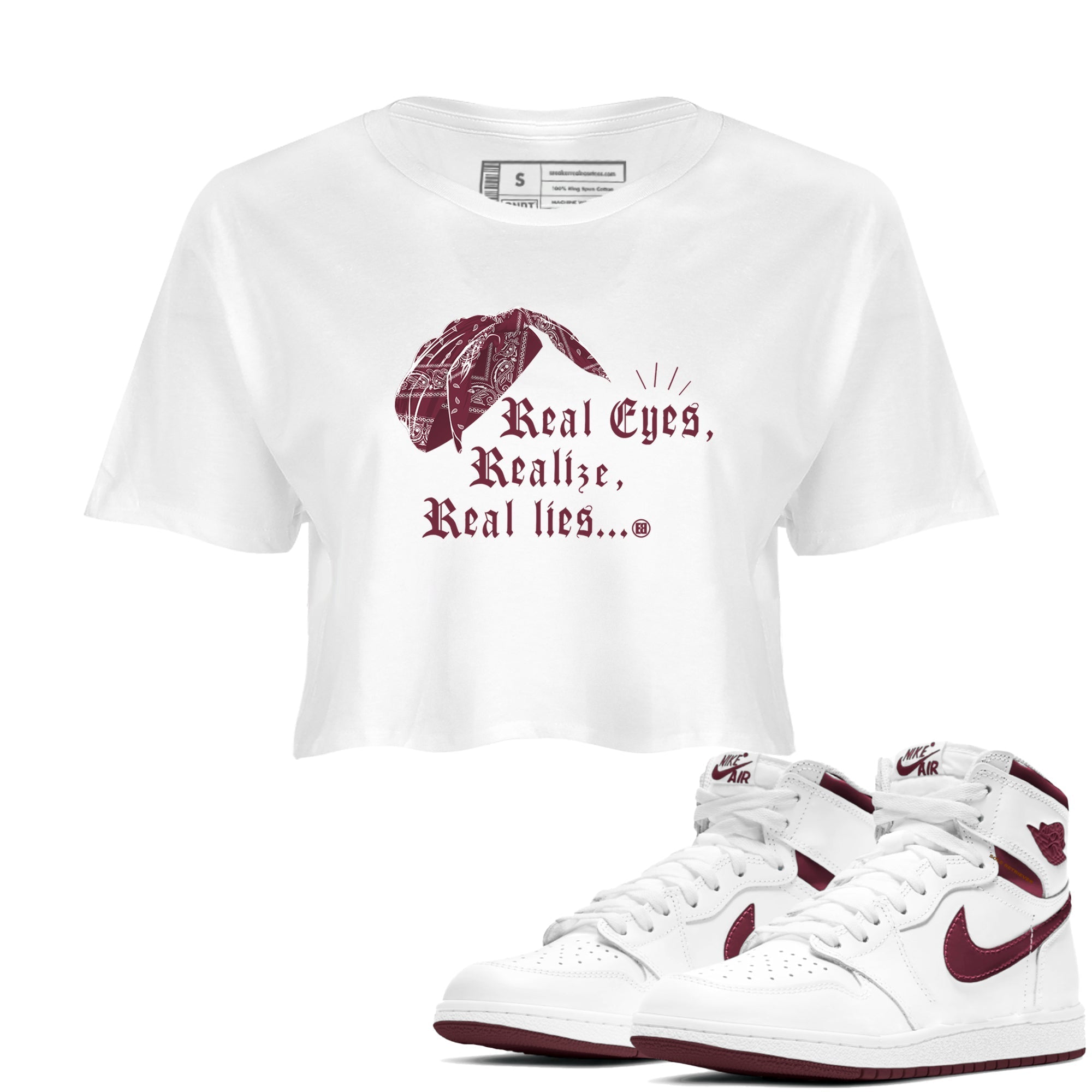 Real Eyes Realize Real Lies snkmatch Women's Top - Air Jordan 1 Metallic Burgundy