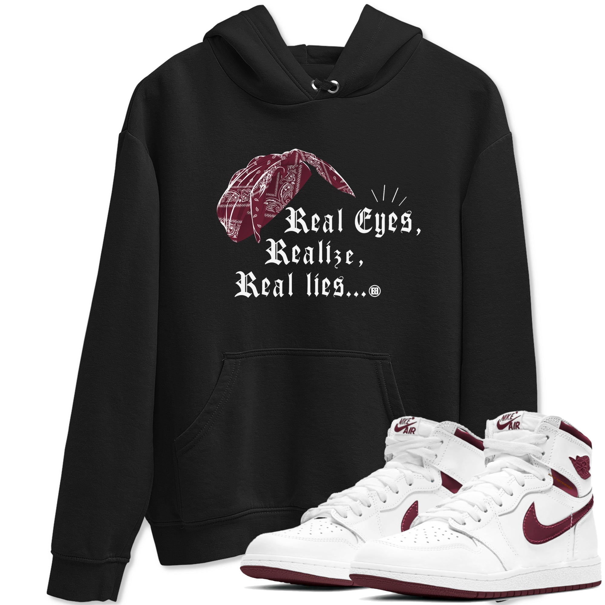 Real Eyes Realize Real Lies snkmatch Tees - Air Jordan 1 Metallic Burgundy
