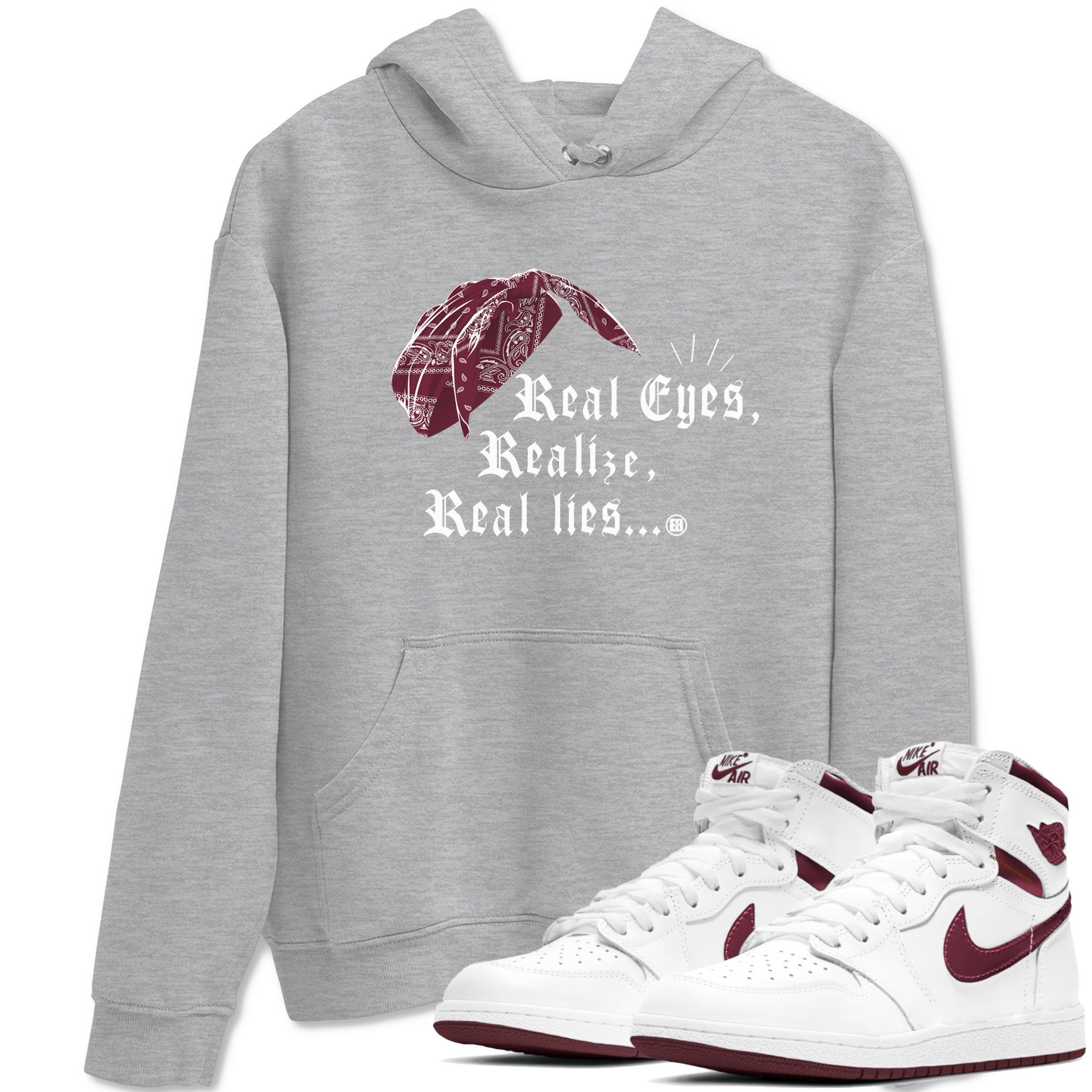 Real Eyes Realize Real Lies snkmatch Tees - Air Jordan 1 Metallic Burgundy