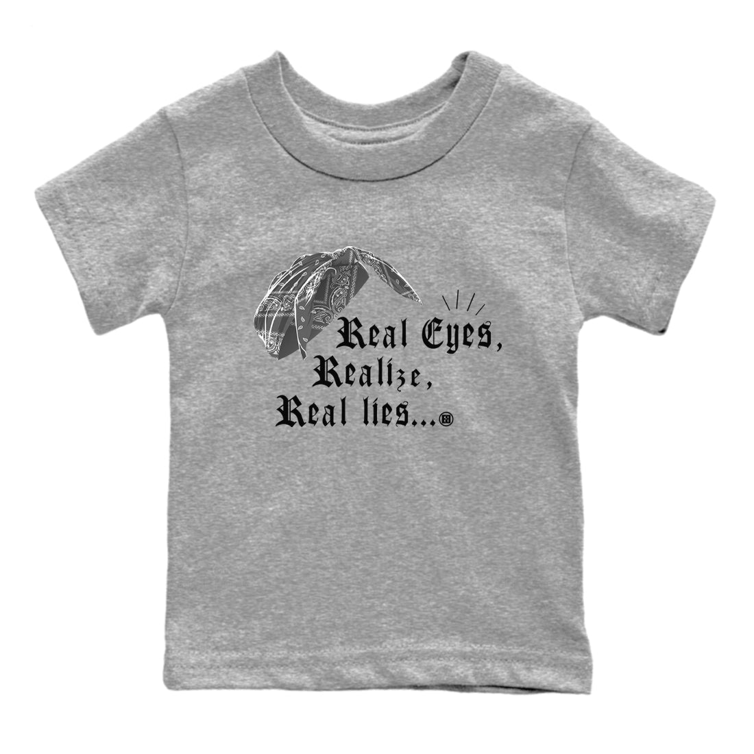 Real Eyes Realize Real Lies snkmatch Tees Kids - Air Jordan 12 Black Wolf Grey