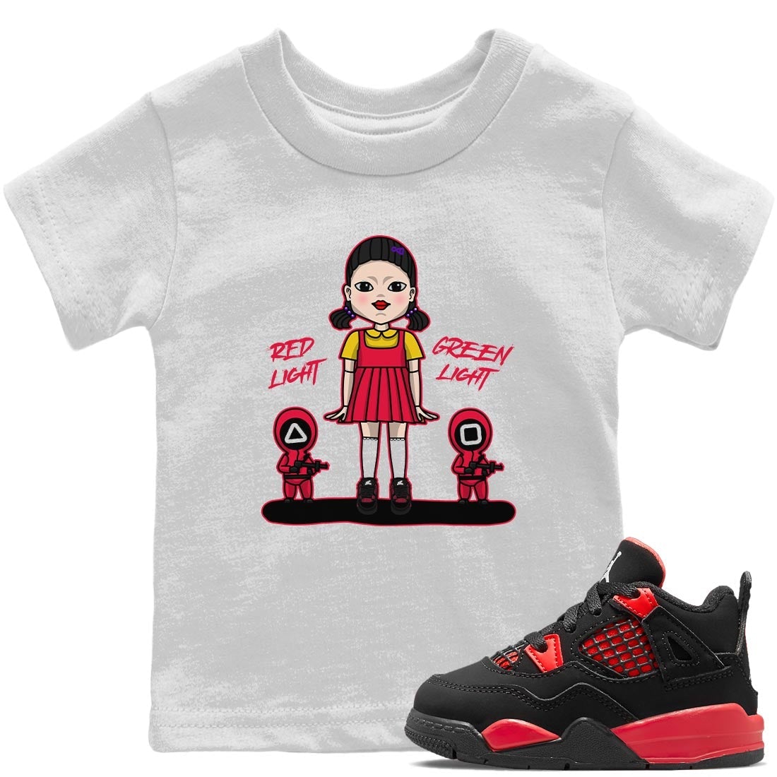 Red Light Green Light Kids Tops - Air Jordan 4 Red Thunder