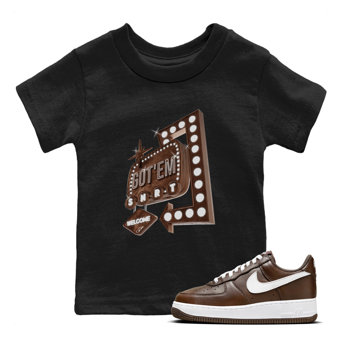 Retro Neon Sign snkmatch Tee Kids - Air Force 1 Chocolate