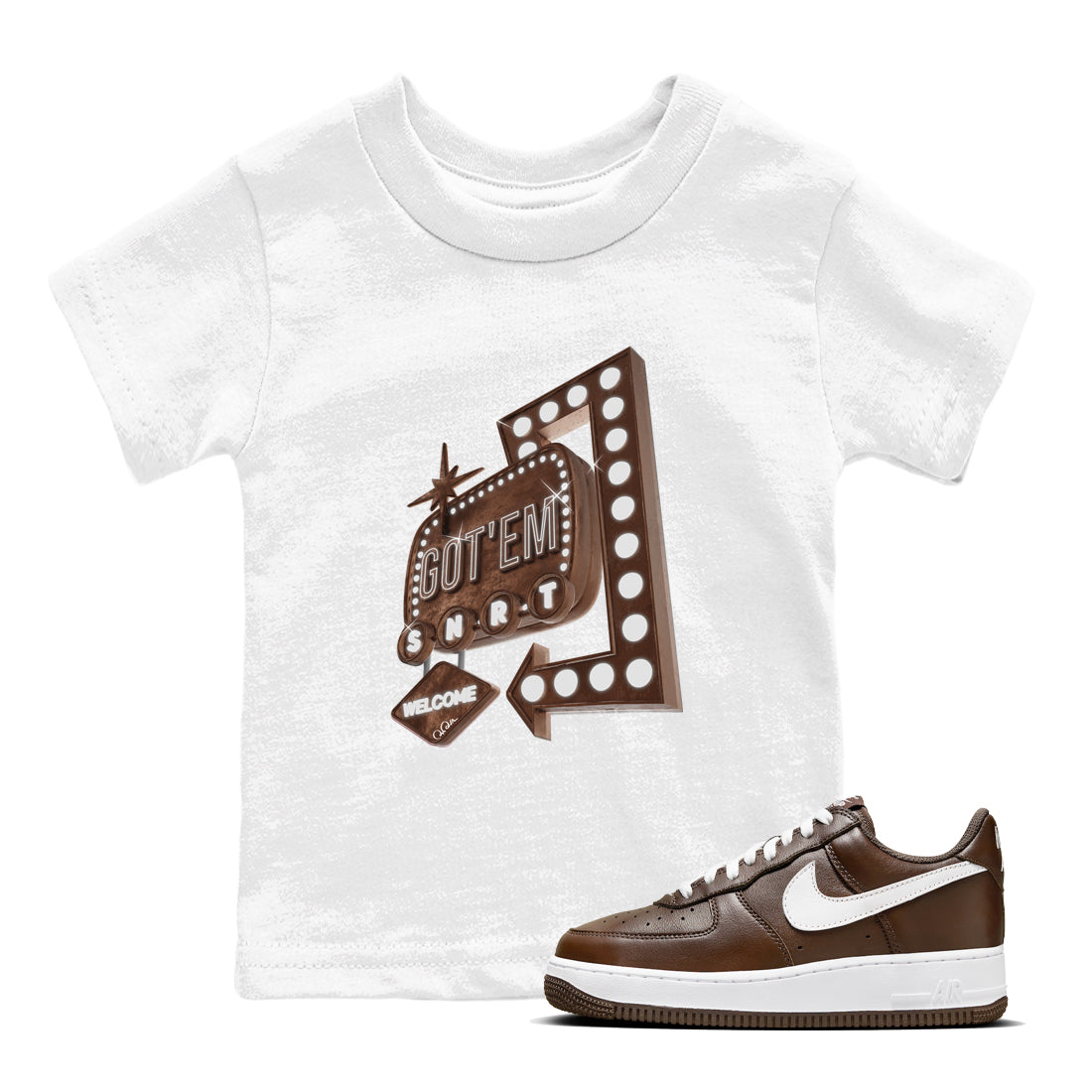 Retro Neon Sign snkmatch Tee Kids - Air Force 1 Chocolate