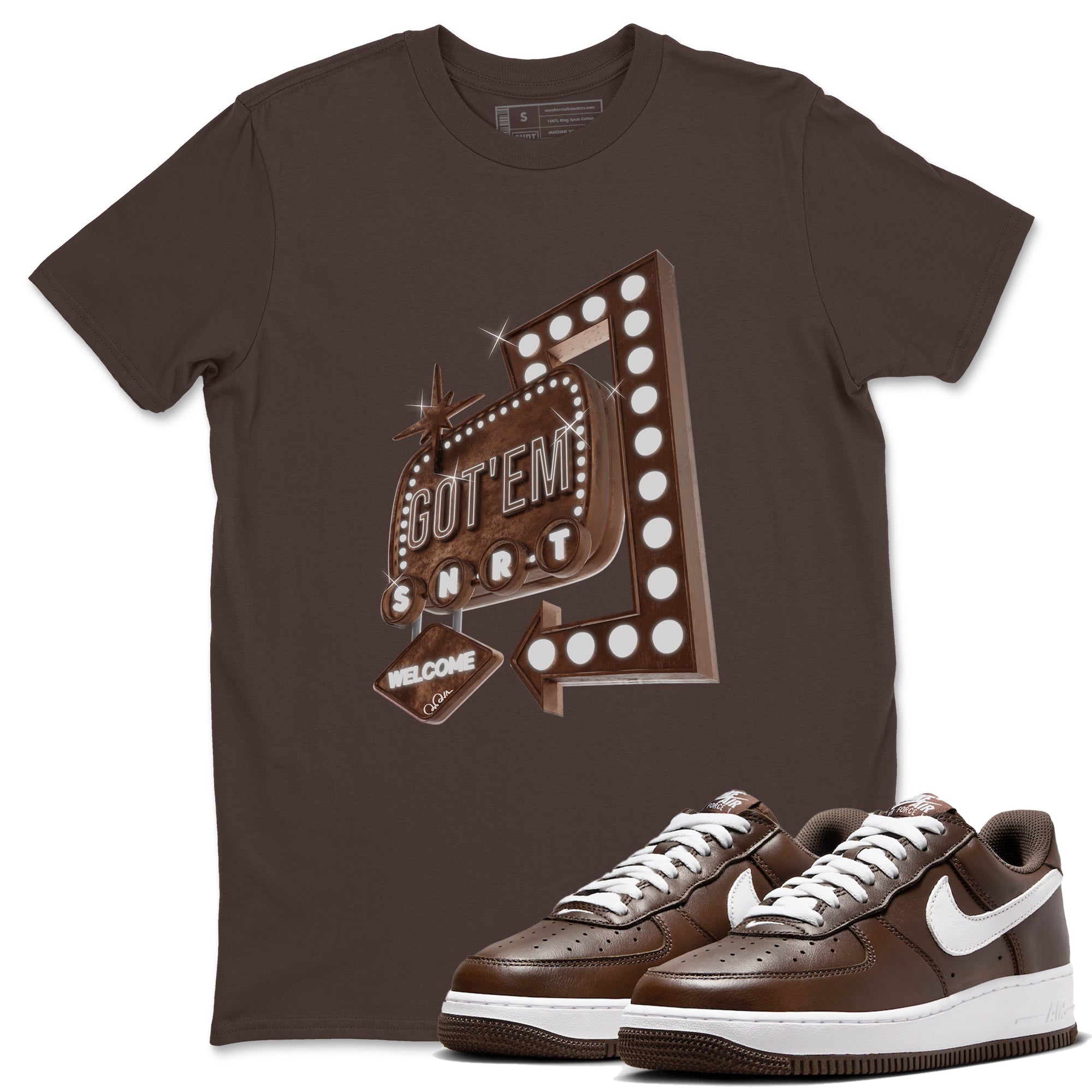 Retro Neon Sign snkmatch Tee - Air Force 1 Chocolate