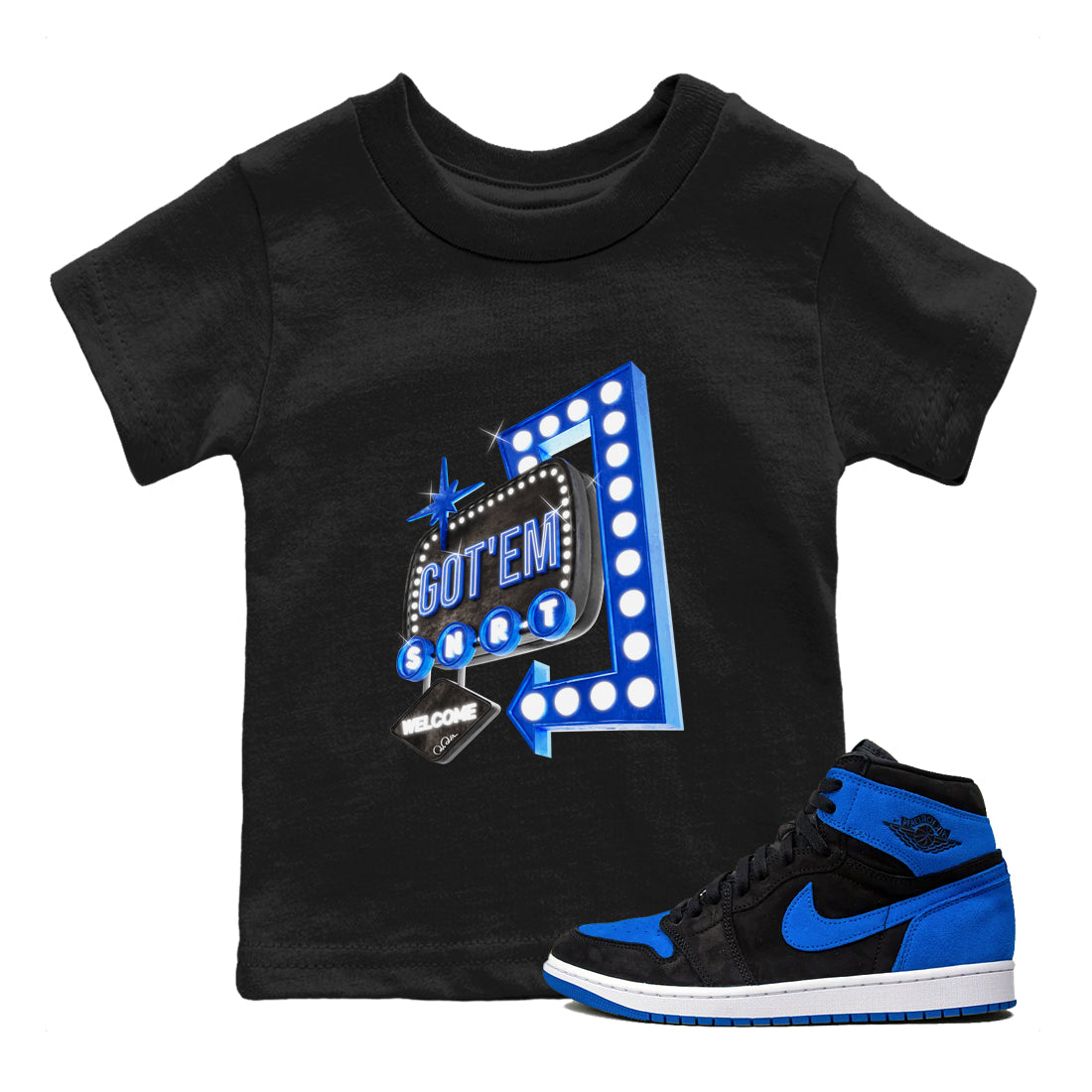 Retro Neon Sign snkmatch Tee Kids - Air Jordan 1 Royal Reimagined