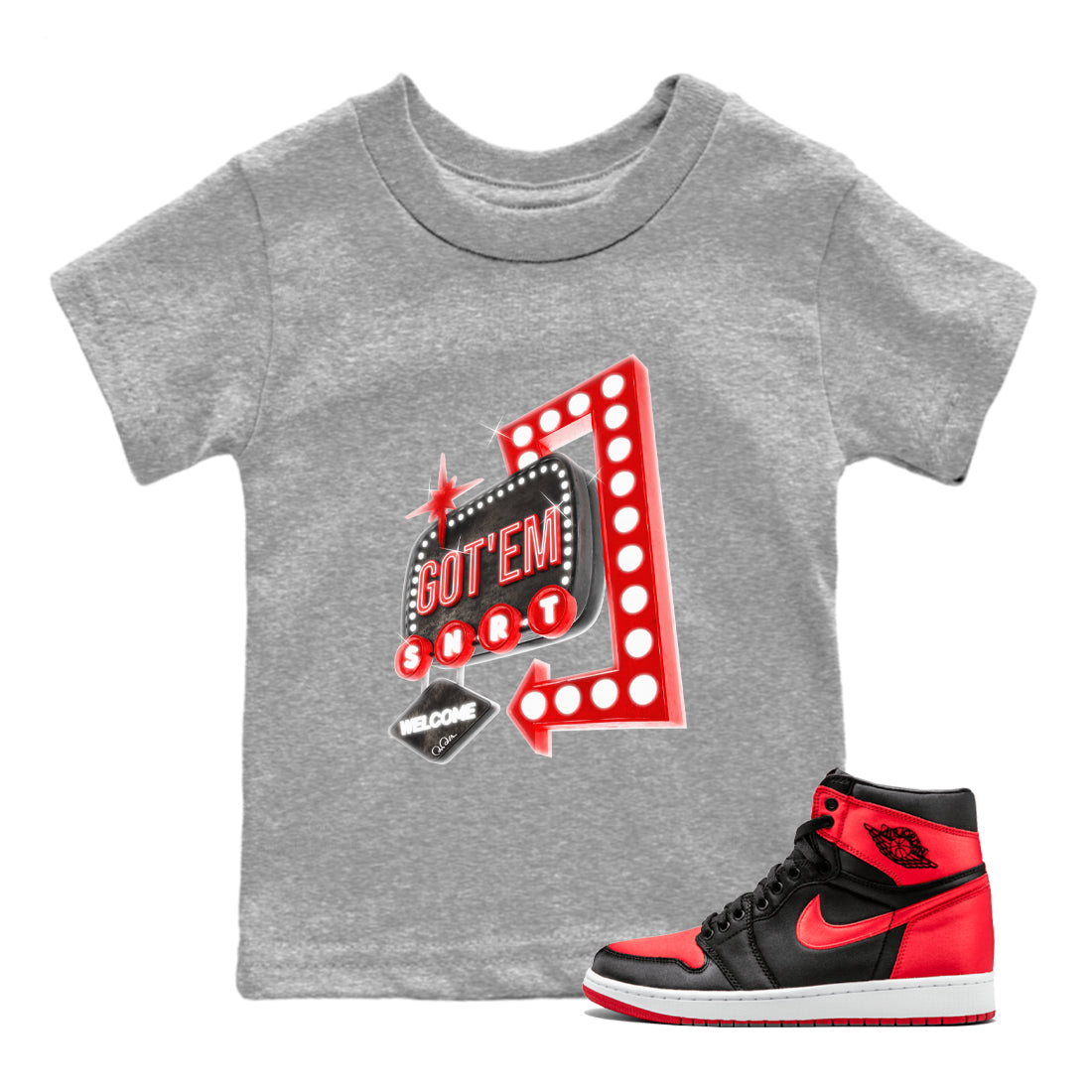 Retro Neon Sign snkmatch Tee Kids - Air Jordan 1 Satin Bred