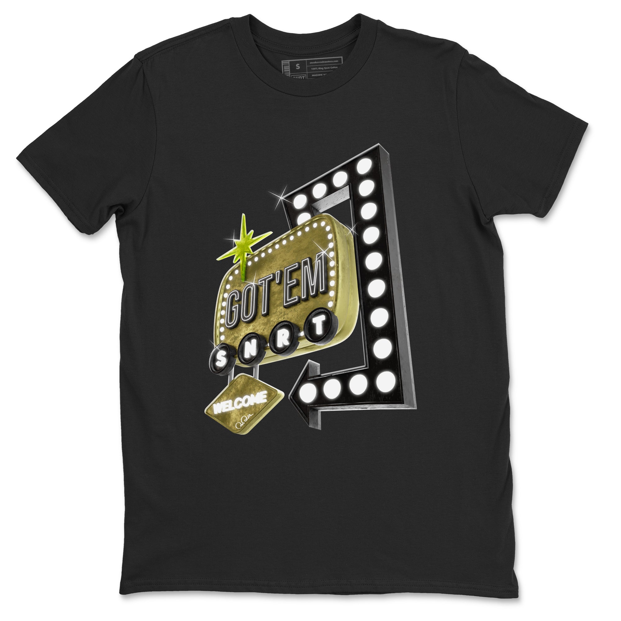 Retro Neon Sign snkmatch Tee - Air Jordan 1 Travis Scott Golf Olive