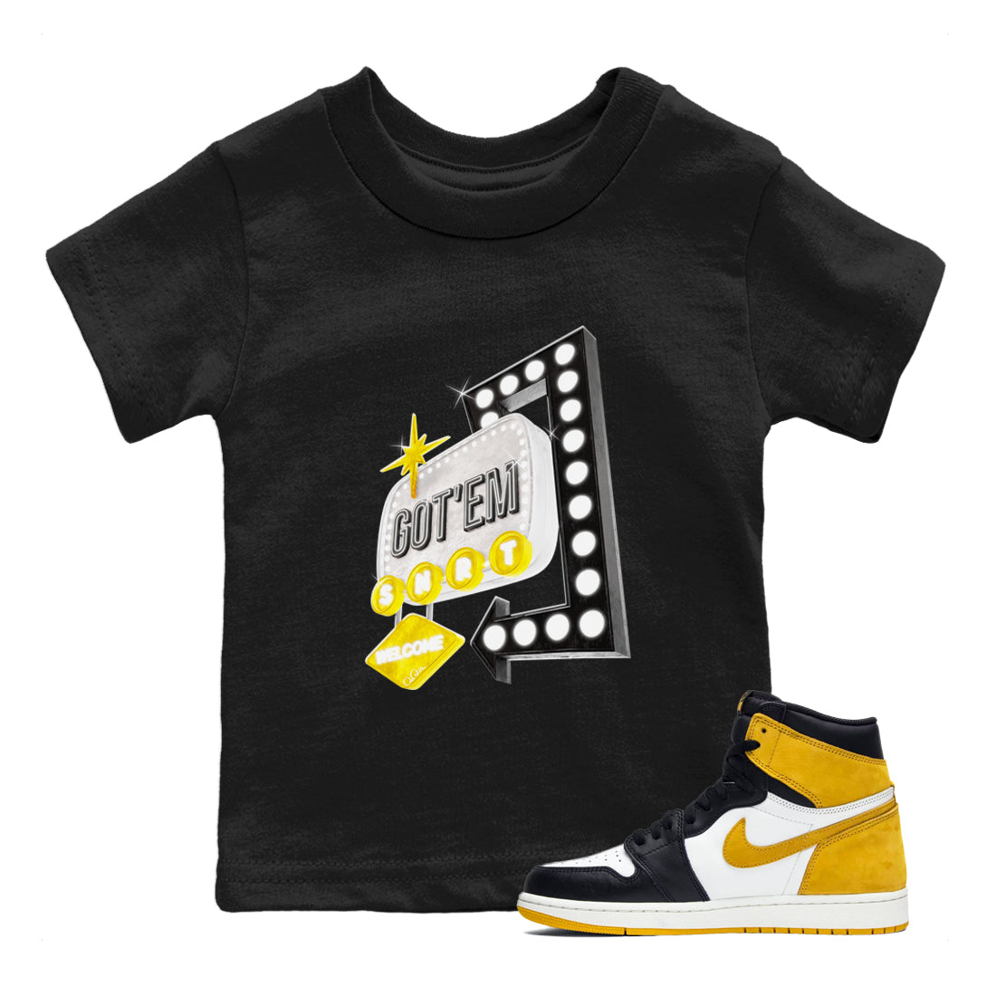 Retro Neon Sign snkmatch Tees Kids - Air Jordan 1 Yellow Ochre
