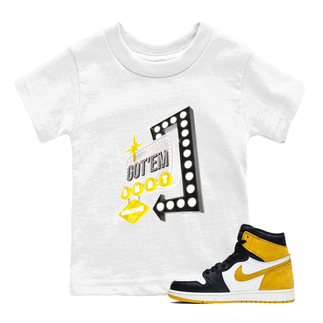 Retro Neon Sign snkmatch Tees Kids - Air Jordan 1 Yellow Ochre