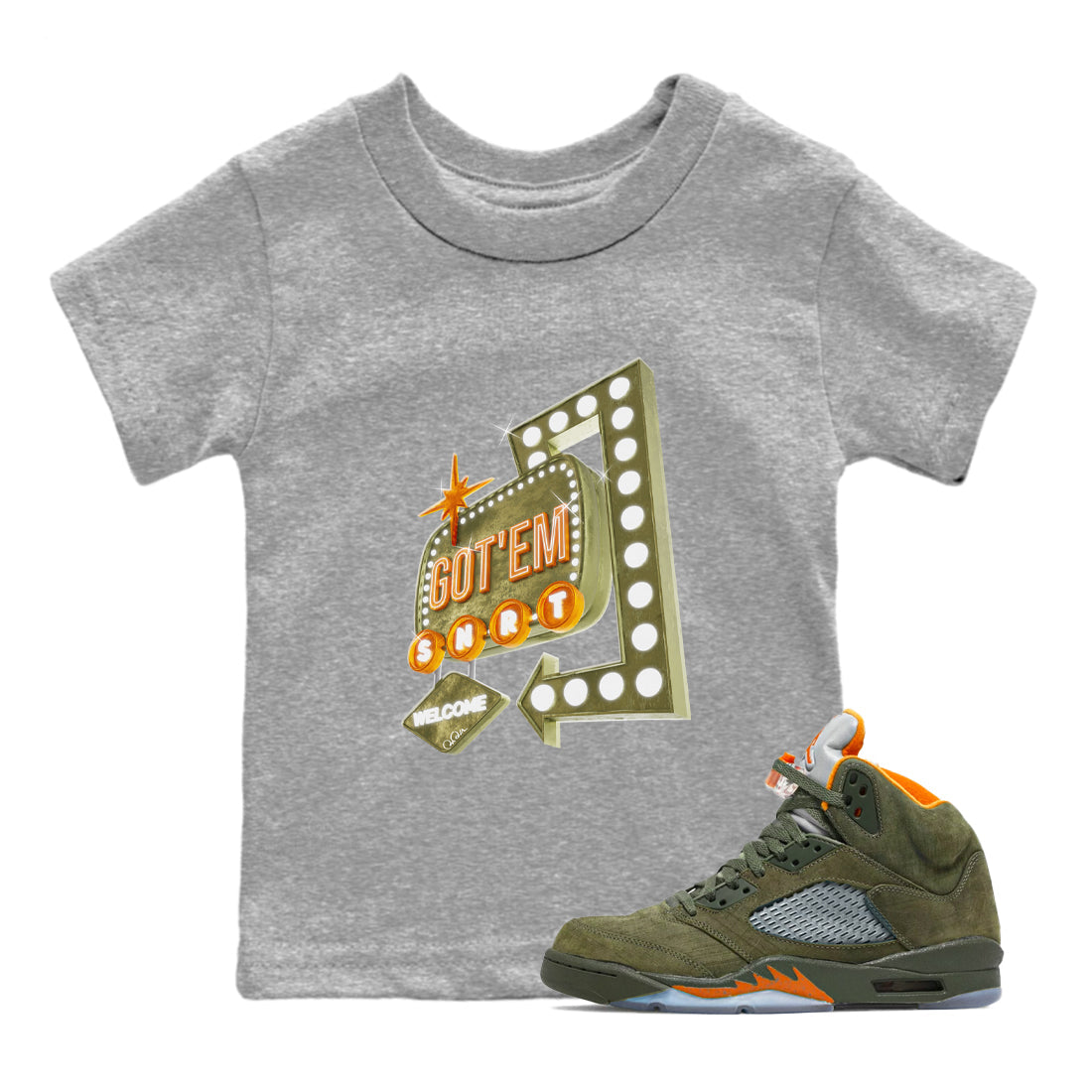 Retro Neon Sign snkmatch Tees Kids - Air Jordan 5 Olive
