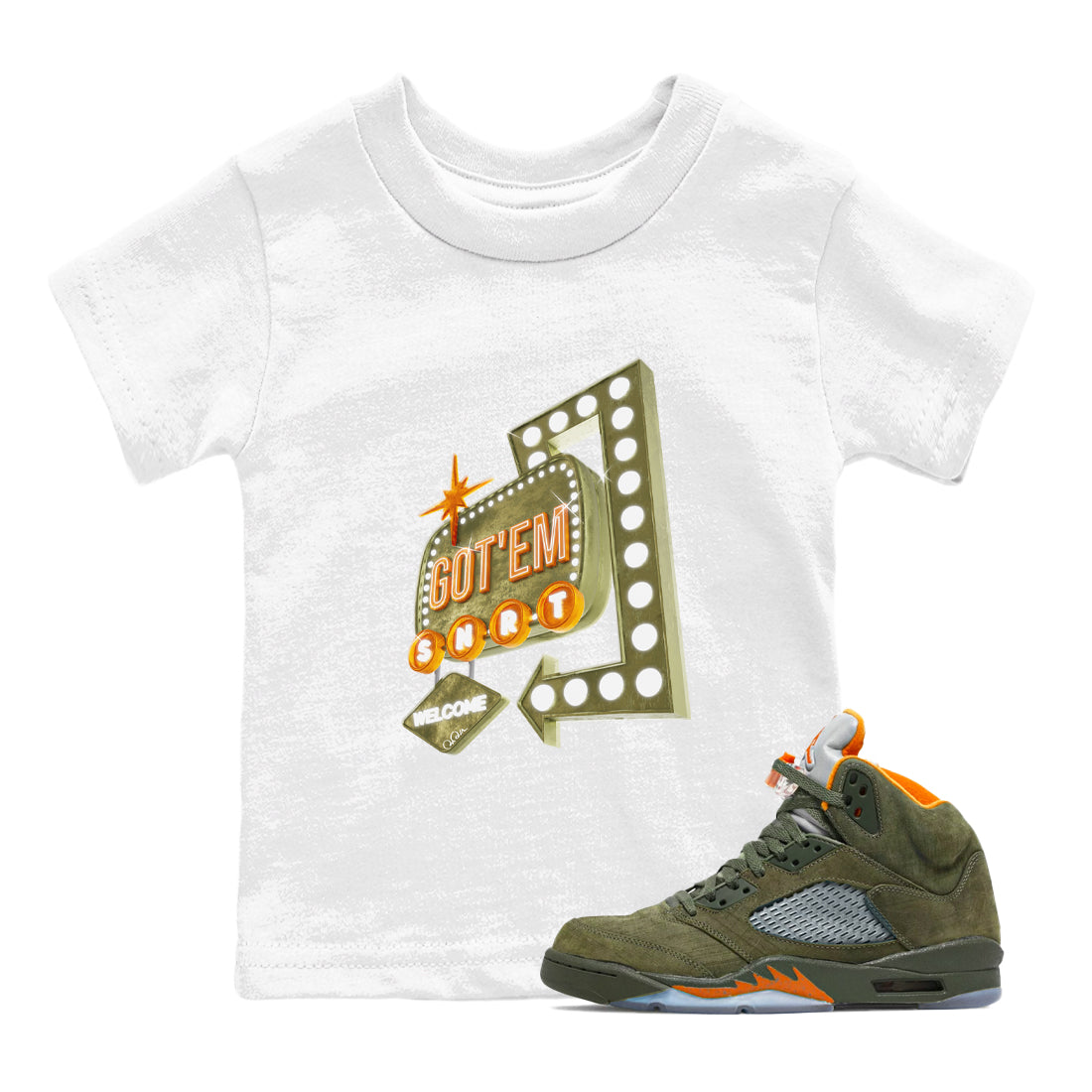 Retro Neon Sign snkmatch Tees Kids - Air Jordan 5 Olive